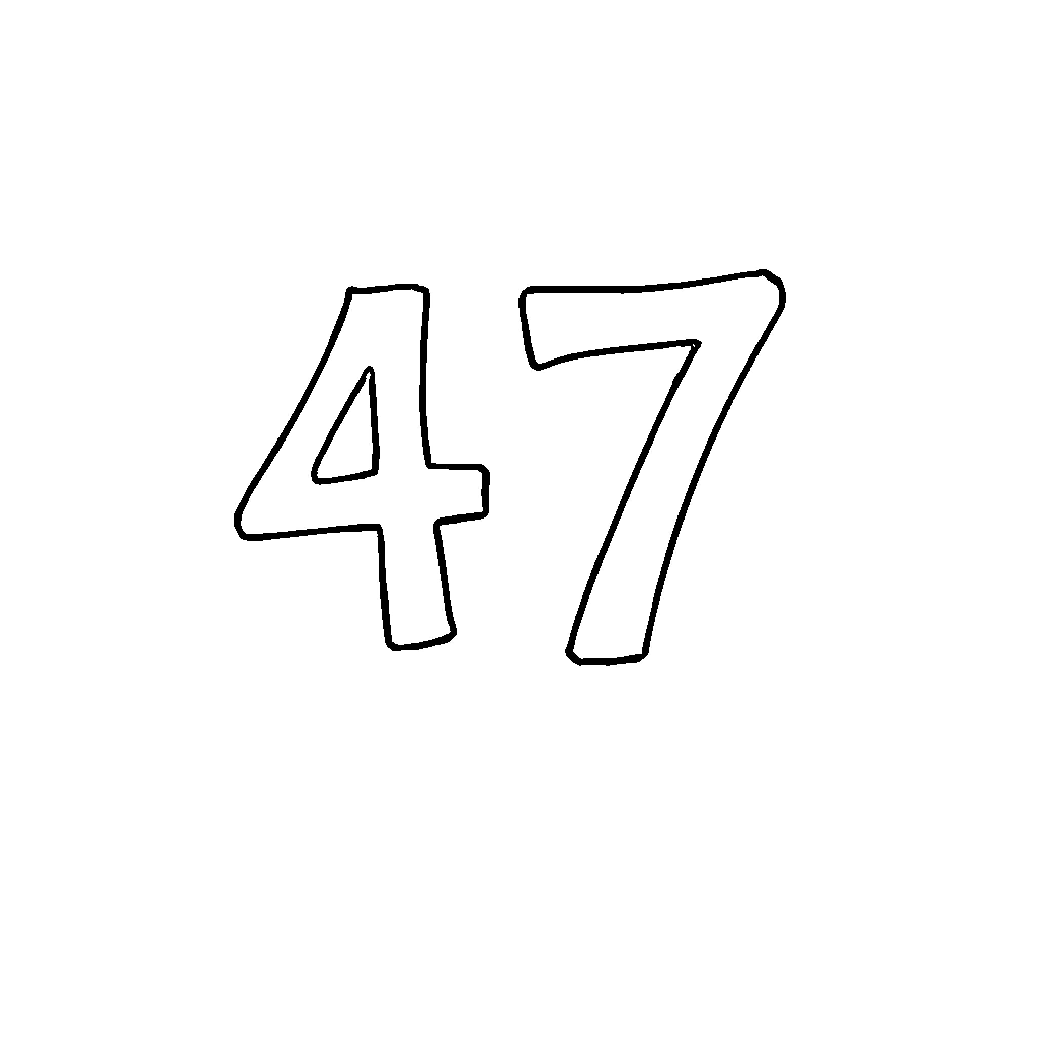 47 Handwritten Numbers Coloring Page (free black-and-white line drawing printable PDF for all, from beginners to advanced learners, including children, teens, adults, and seniors)
