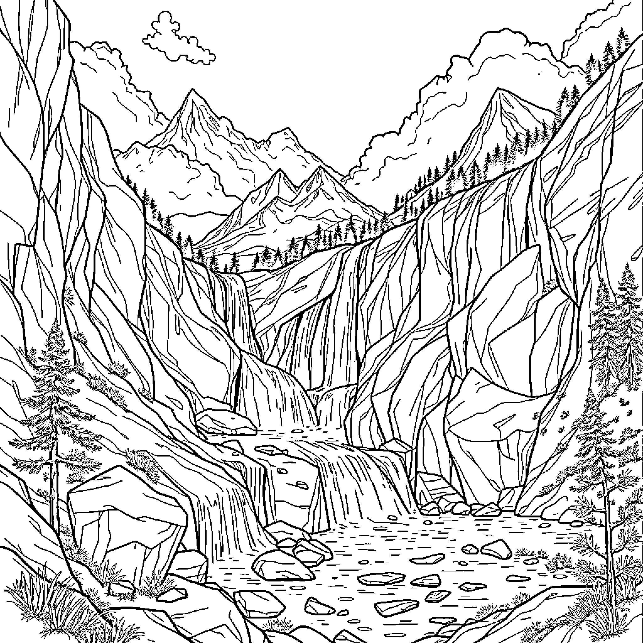 Tchoupi explores the majestic mountain landscape Coloring Page (free black-and-white line drawing printable PDF for all, from beginners to advanced learners, including children, teens, adults, and seniors)