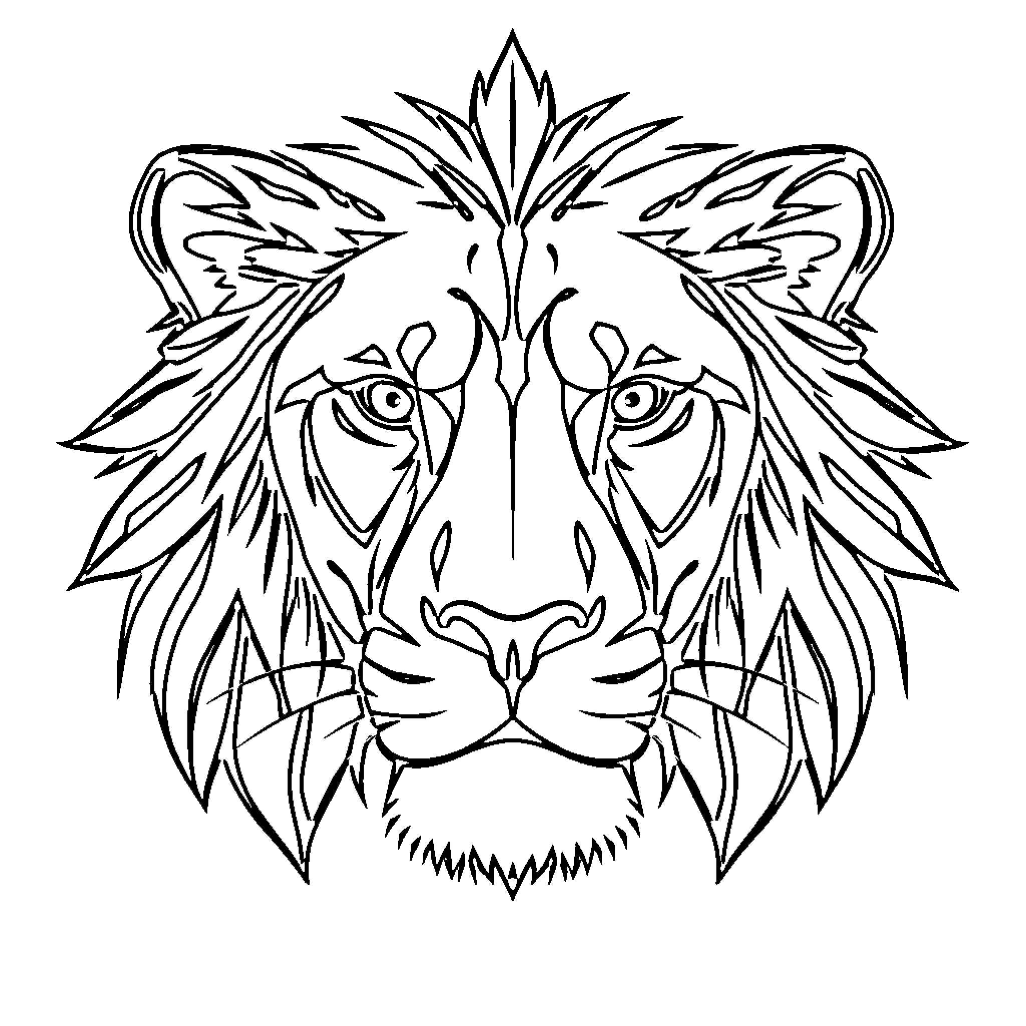 Lion with intricate facial details Coloring Page (free black-and-white line drawing printable PDF for all, from beginners to advanced learners, including children, teens, adults, and seniors)