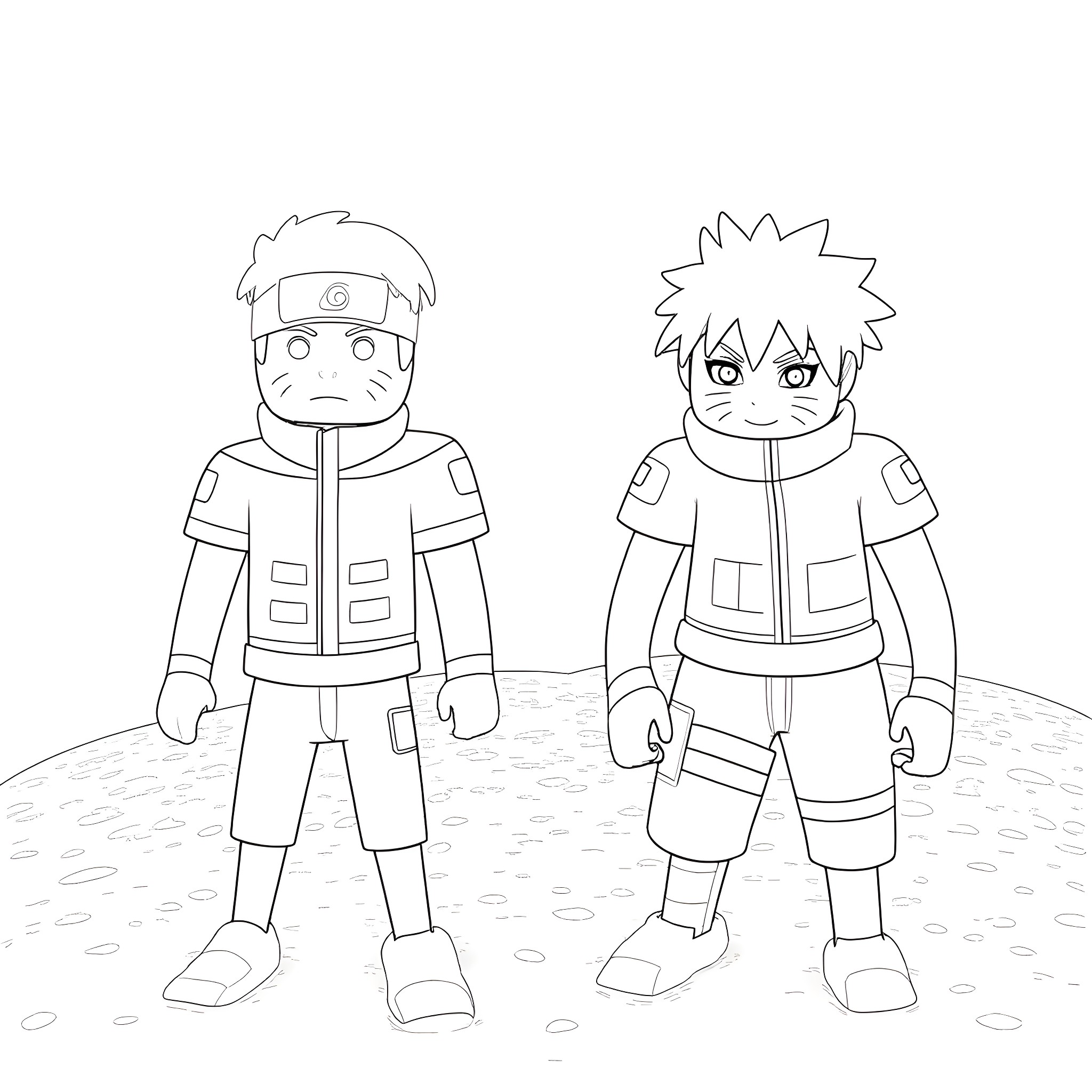 Naruto characters in ninja outfits Coloring Page (free black-and-white line drawing printable PDF for all, from beginners to advanced learners, including children, teens, adults, and seniors)