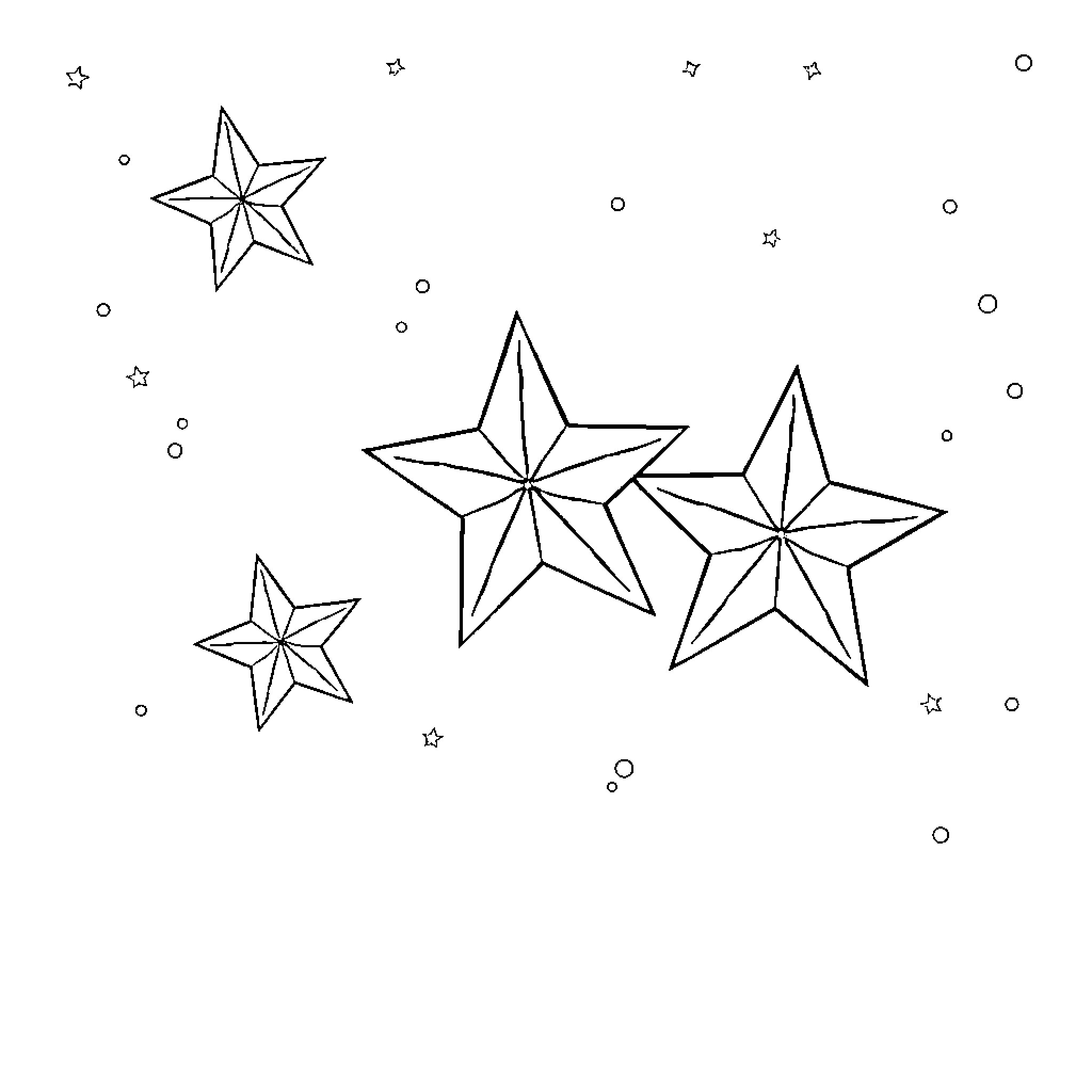 Star-shaped decorations floating in the night sky Coloring Page (free black-and-white line drawing printable PDF for all, from beginners to advanced learners, including children, teens, adults, and seniors)