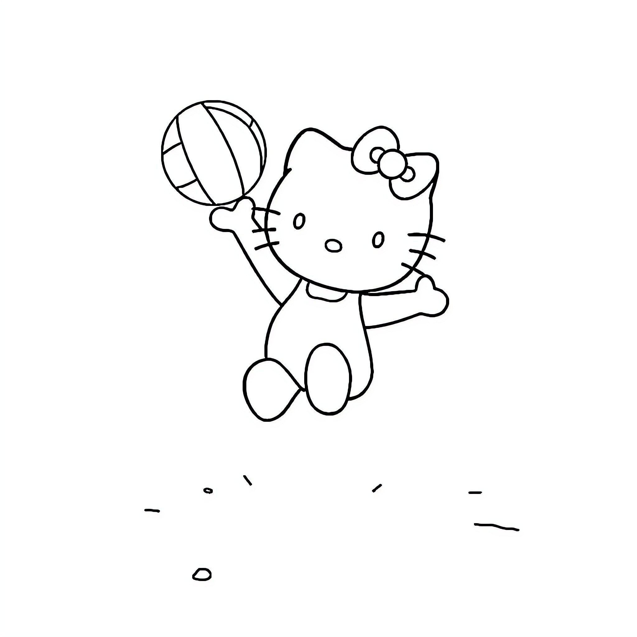 Hello Kitty playing with beach ball Coloring Page (free black-and-white line drawing printable PDF for all, from beginners to advanced learners, including children, teens, adults, and seniors)