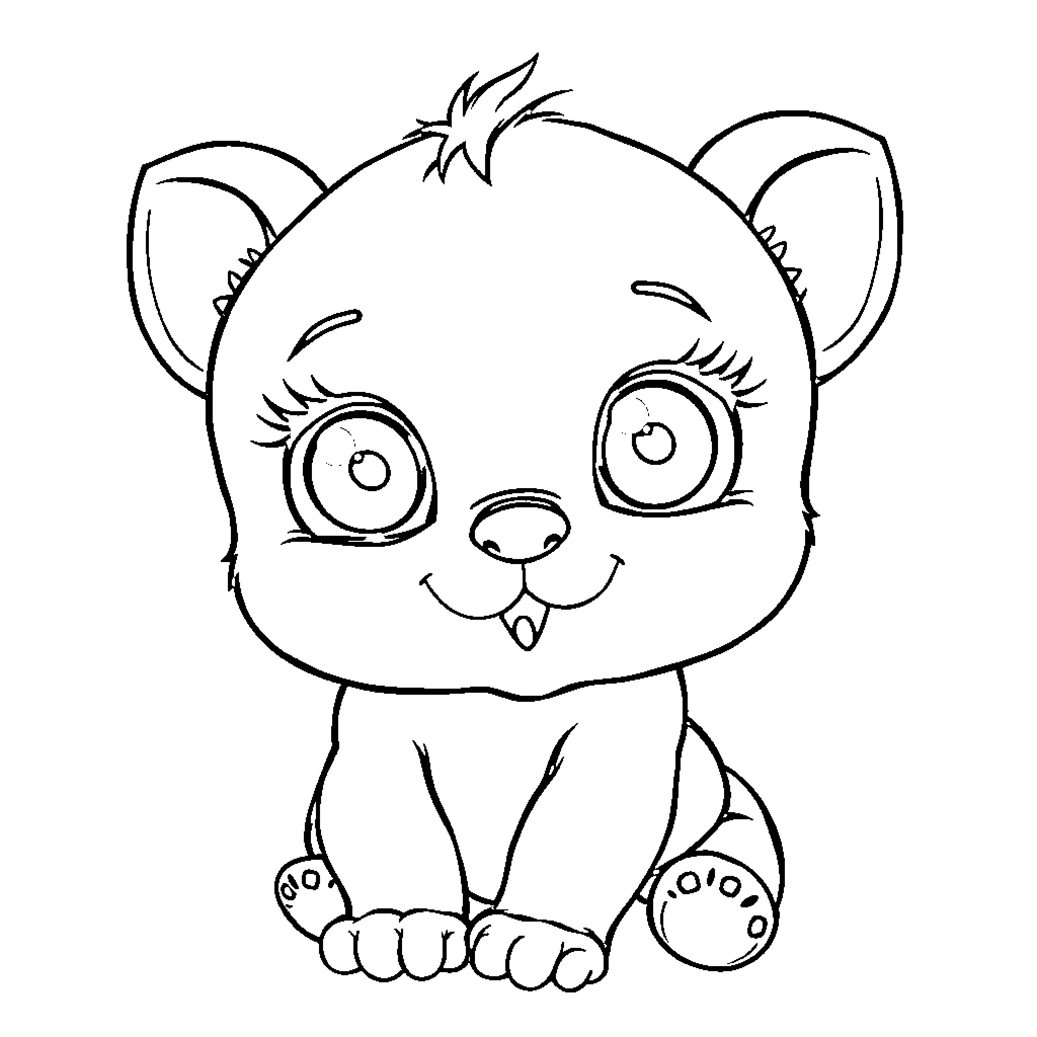 Baby Cute Cartoon Animal Drawing Coloring Page (free black-and-white line drawing printable PDF for all, from beginners to advanced learners, including children, teens, adults, and seniors)