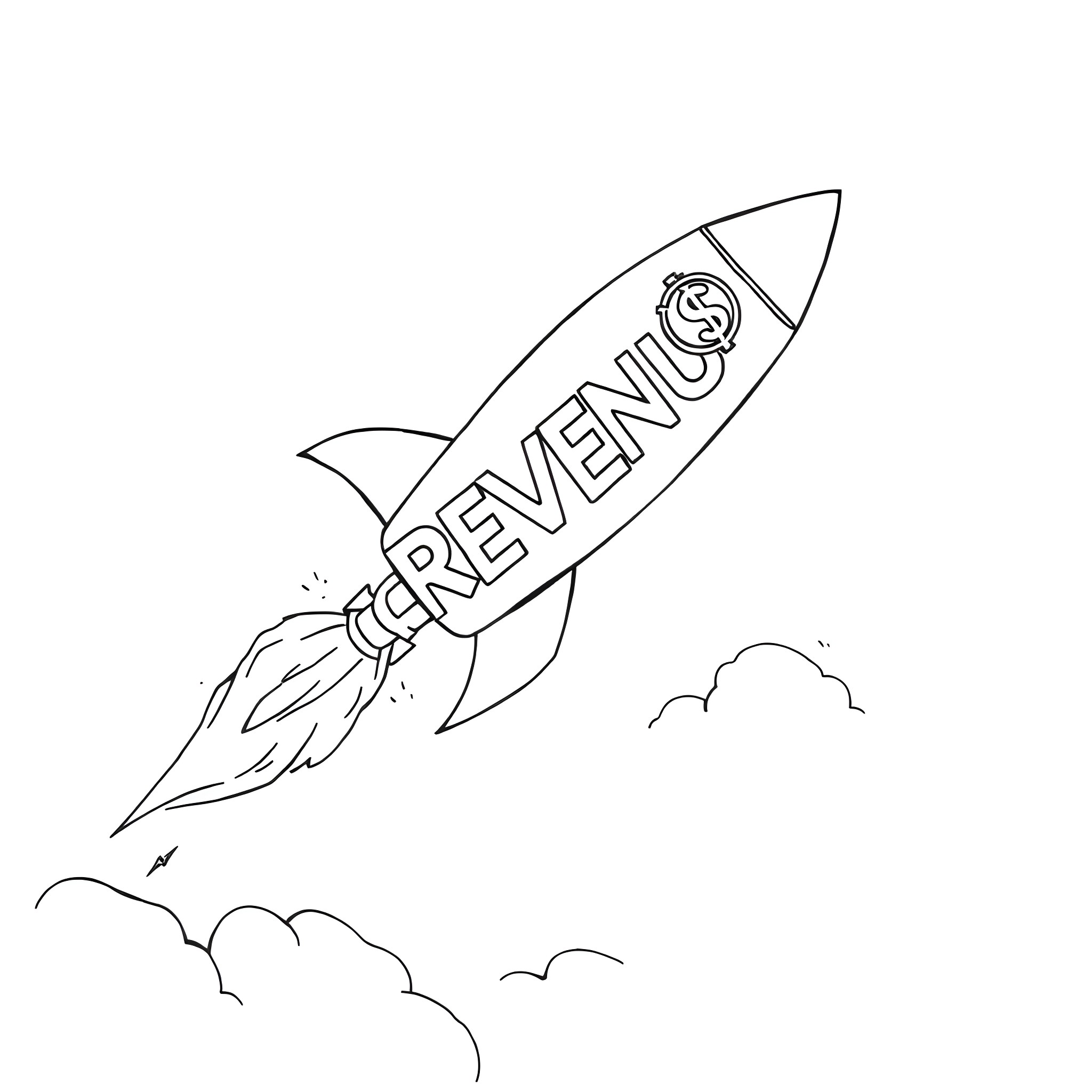 Rocket launching to revenue Coloring Page (free black-and-white line drawing printable PDF for all, from beginners to advanced learners, including children, teens, adults, and seniors)