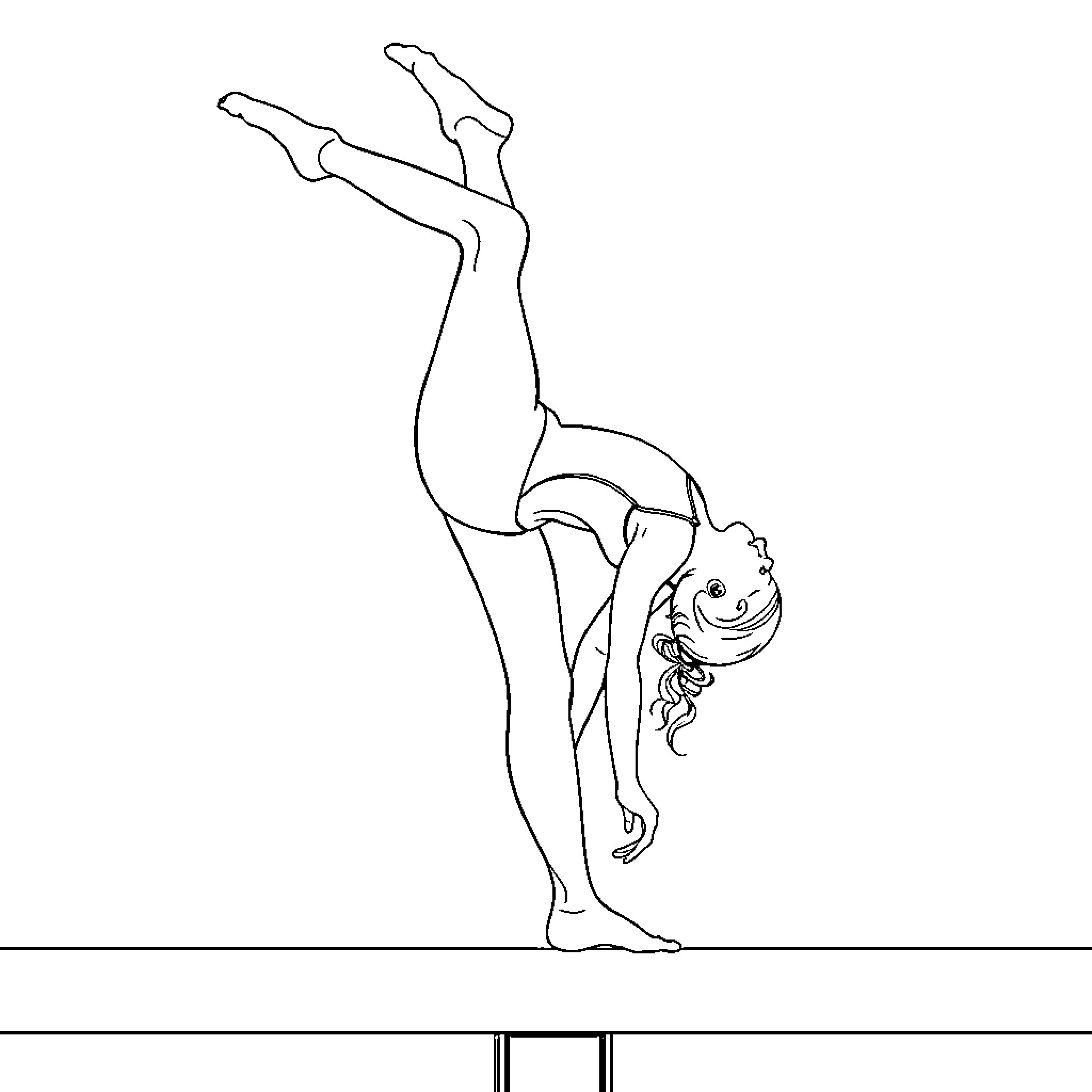 Gymnast performing acrobatic routine Coloring Page (free black-and-white line drawing printable PDF for all, from beginners to advanced learners, including children, teens, adults, and seniors)