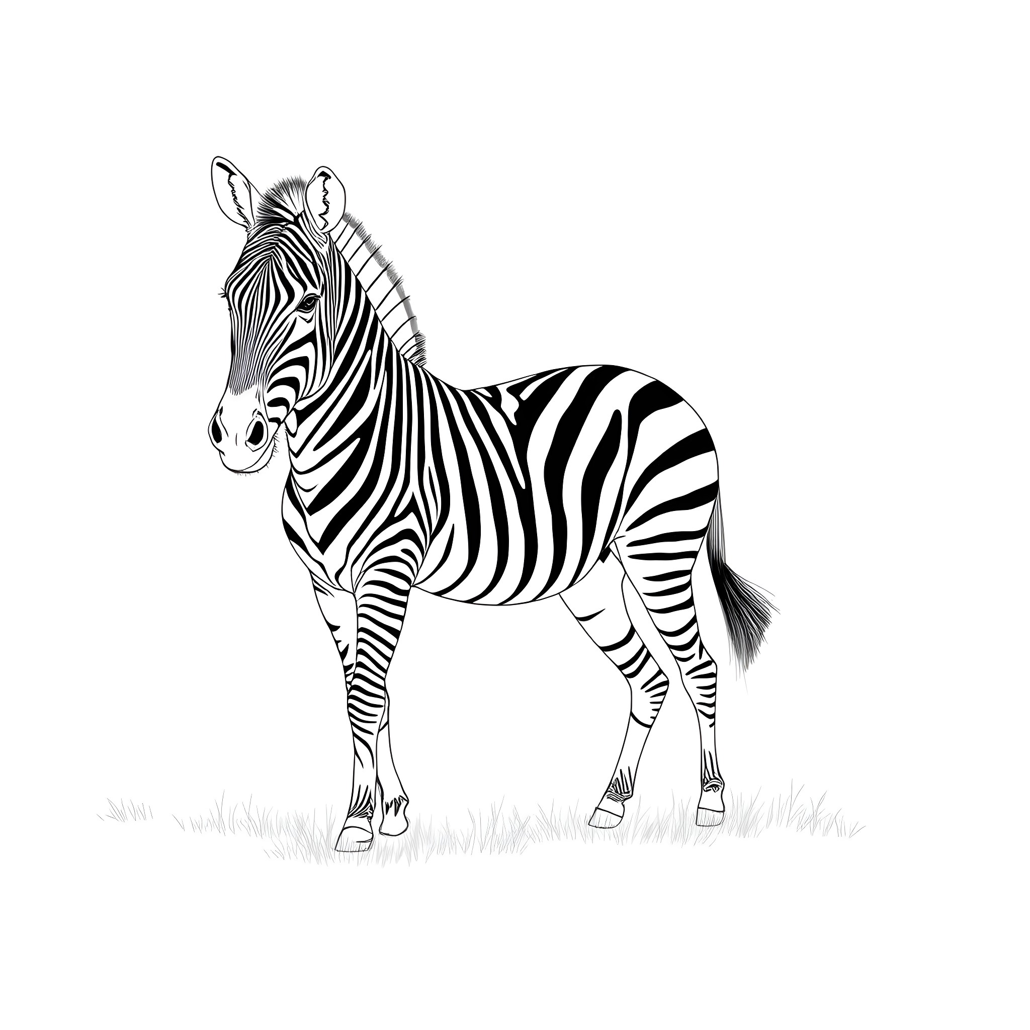 Zebra standing in tall grass Coloring Page (free black-and-white line drawing printable PDF for all, from beginners to advanced learners, including children, teens, adults, and seniors)