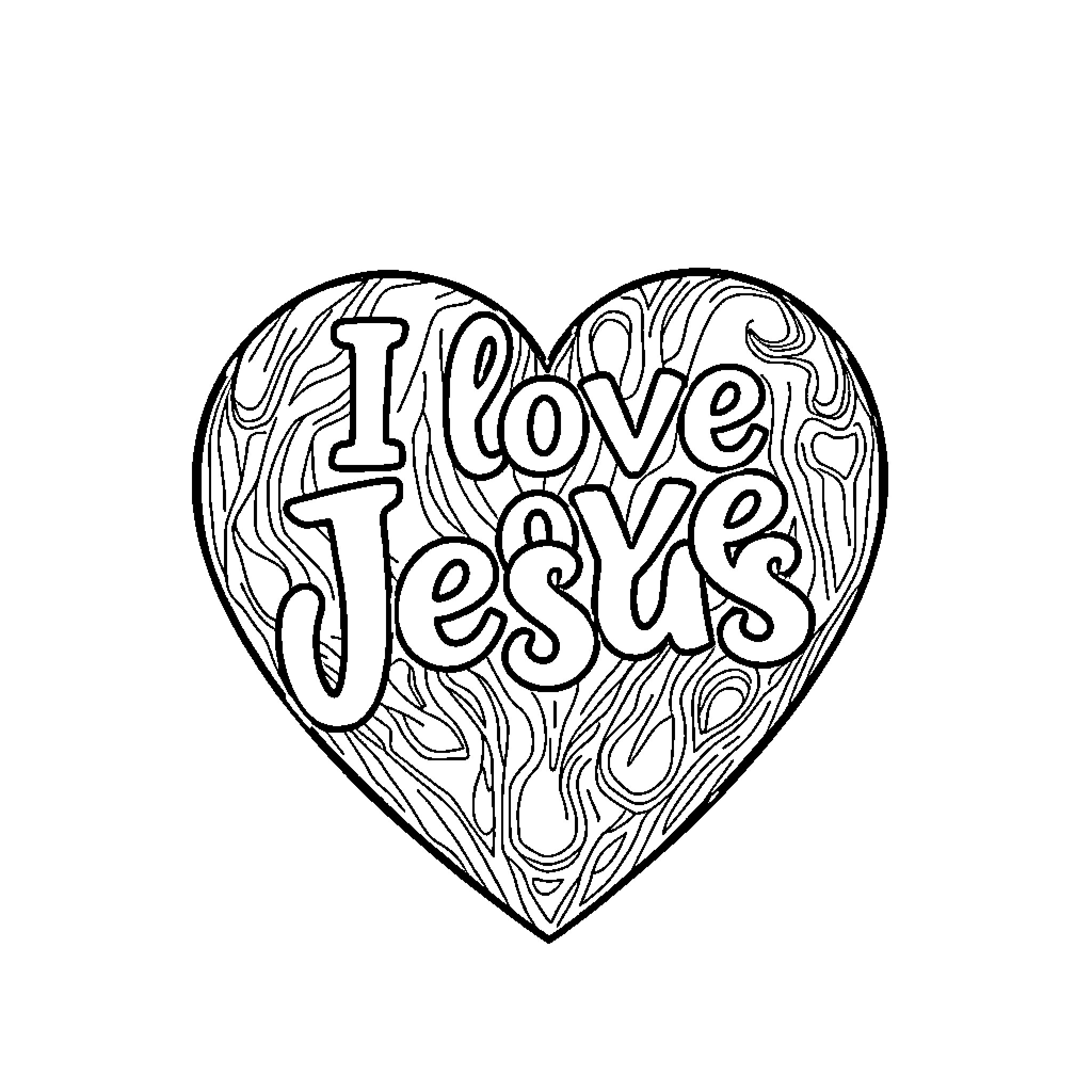 Heart expressing love for Jesus Coloring Page (free black-and-white line drawing printable PDF for all, from beginners to advanced learners, including children, teens, adults, and seniors)