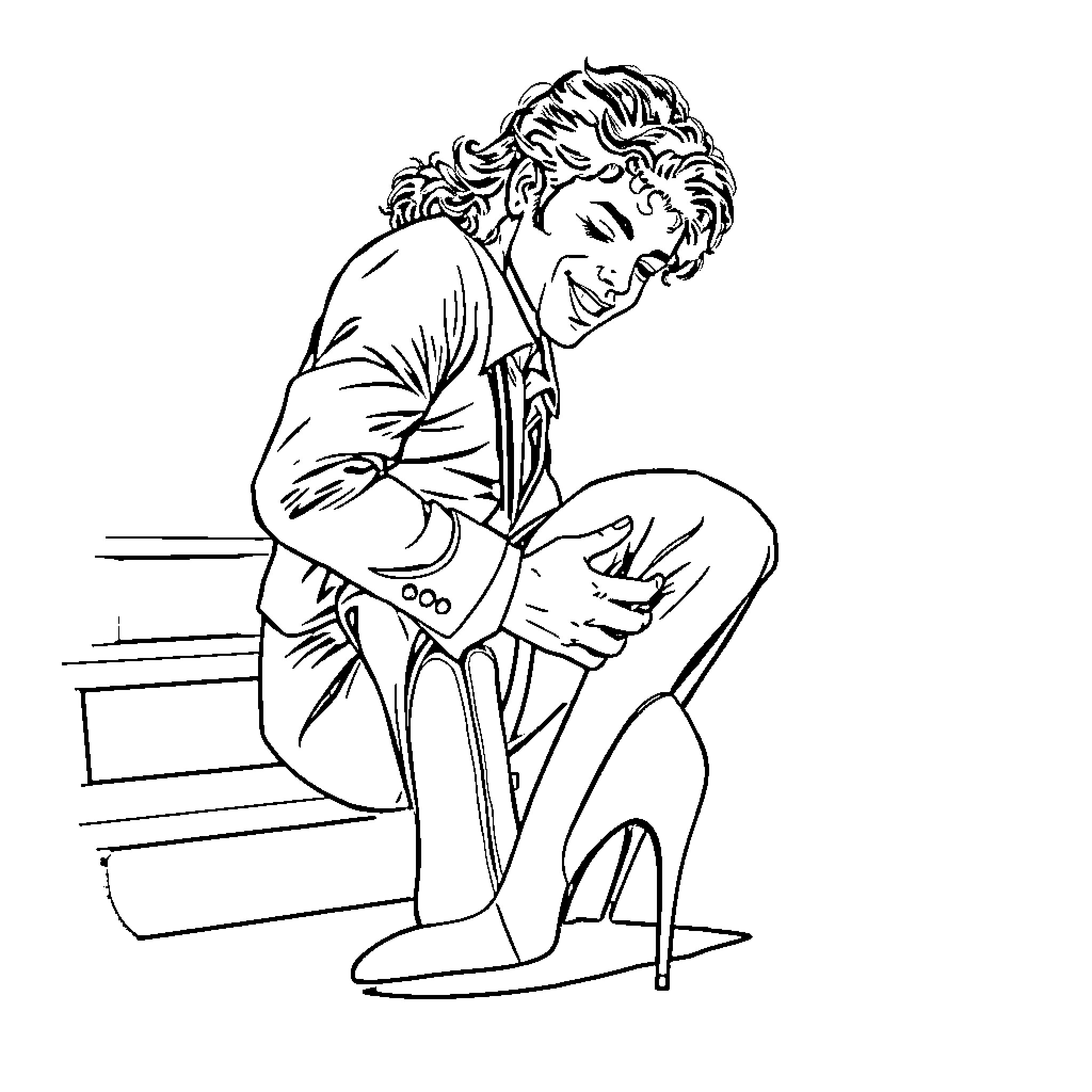 Michael Jackson in Playful Attire Posing Expressively Coloring Page (free black-and-white line drawing printable PDF for all, from beginners to advanced learners, including children, teens, adults, and seniors)