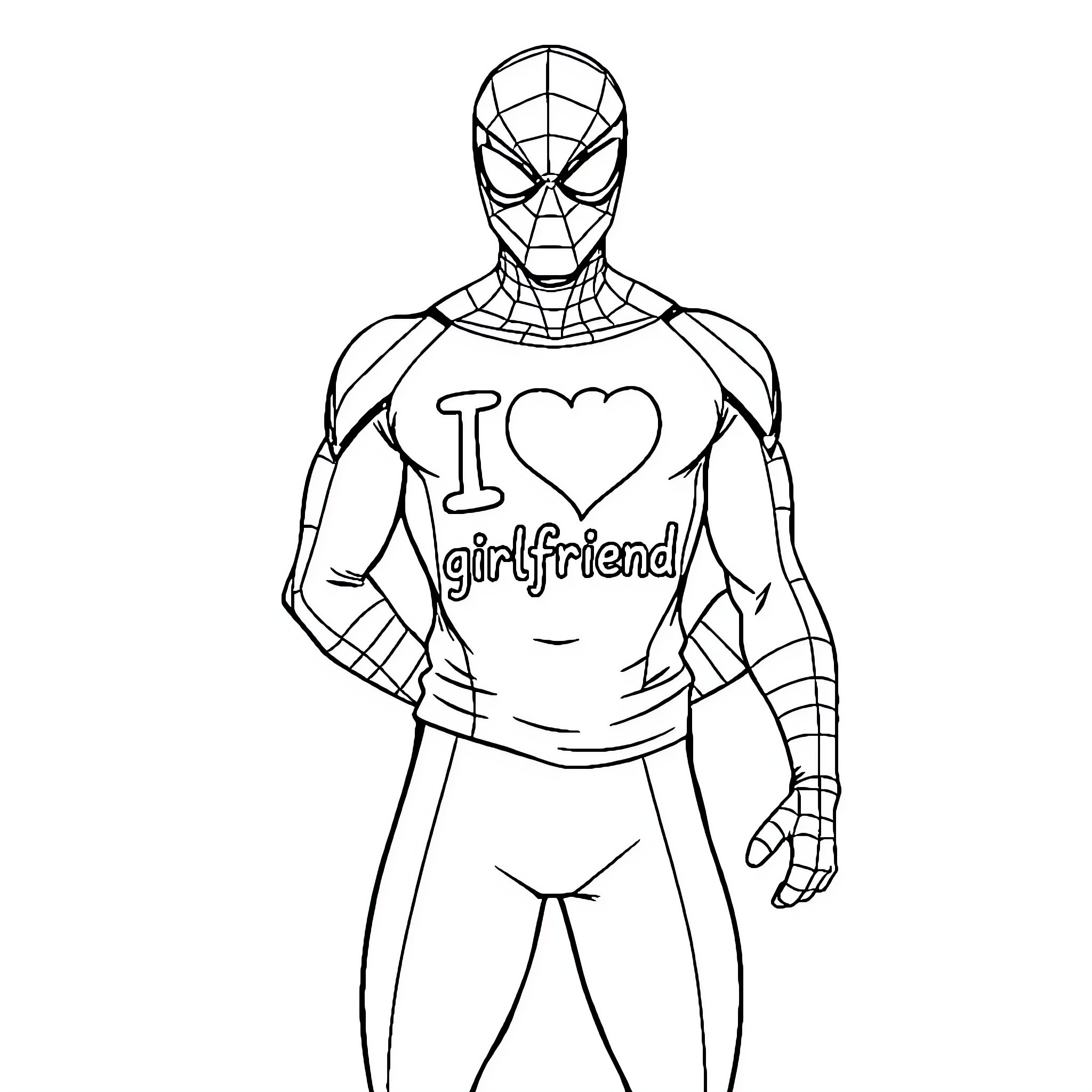 Spiderman Expresses Love for Girlfriend Coloring Page (free black-and-white line drawing printable PDF for all, from beginners to advanced learners, including children, teens, adults, and seniors)