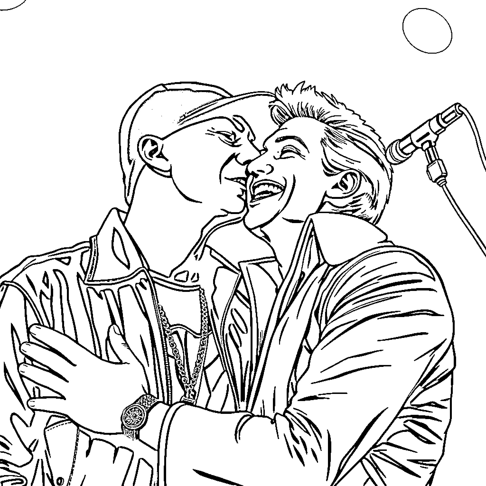 Eminem performing passionately on stage Coloring Page (free black-and-white line drawing printable PDF for all, from beginners to advanced learners, including children, teens, adults, and seniors)