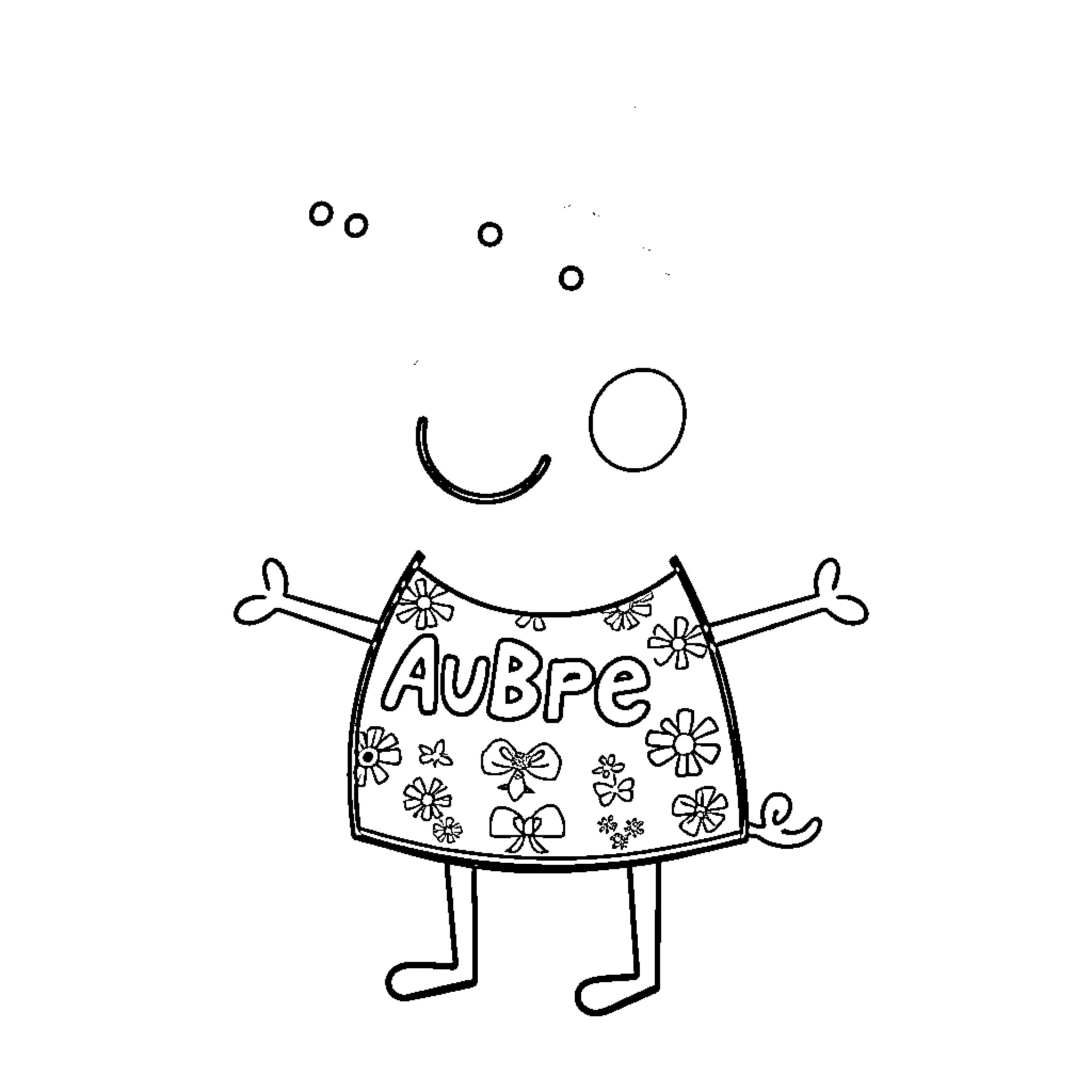 Peppa Pig character in floral outfit Coloring Page (free black-and-white line drawing printable PDF for all, from beginners to advanced learners, including children, teens, adults, and seniors)