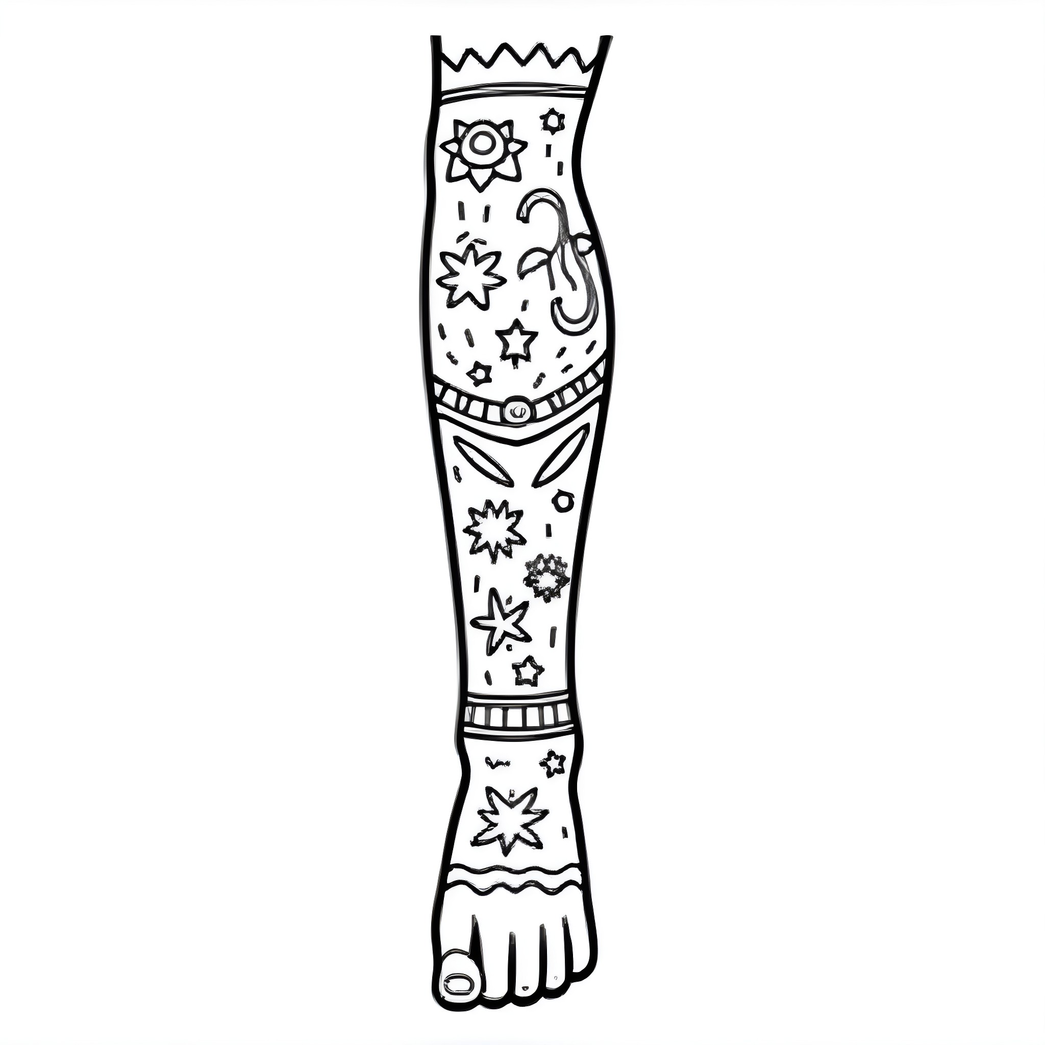 Tattoo of a decorated foot Coloring Page (free black-and-white line drawing printable PDF for all, from beginners to advanced learners, including children, teens, adults, and seniors)