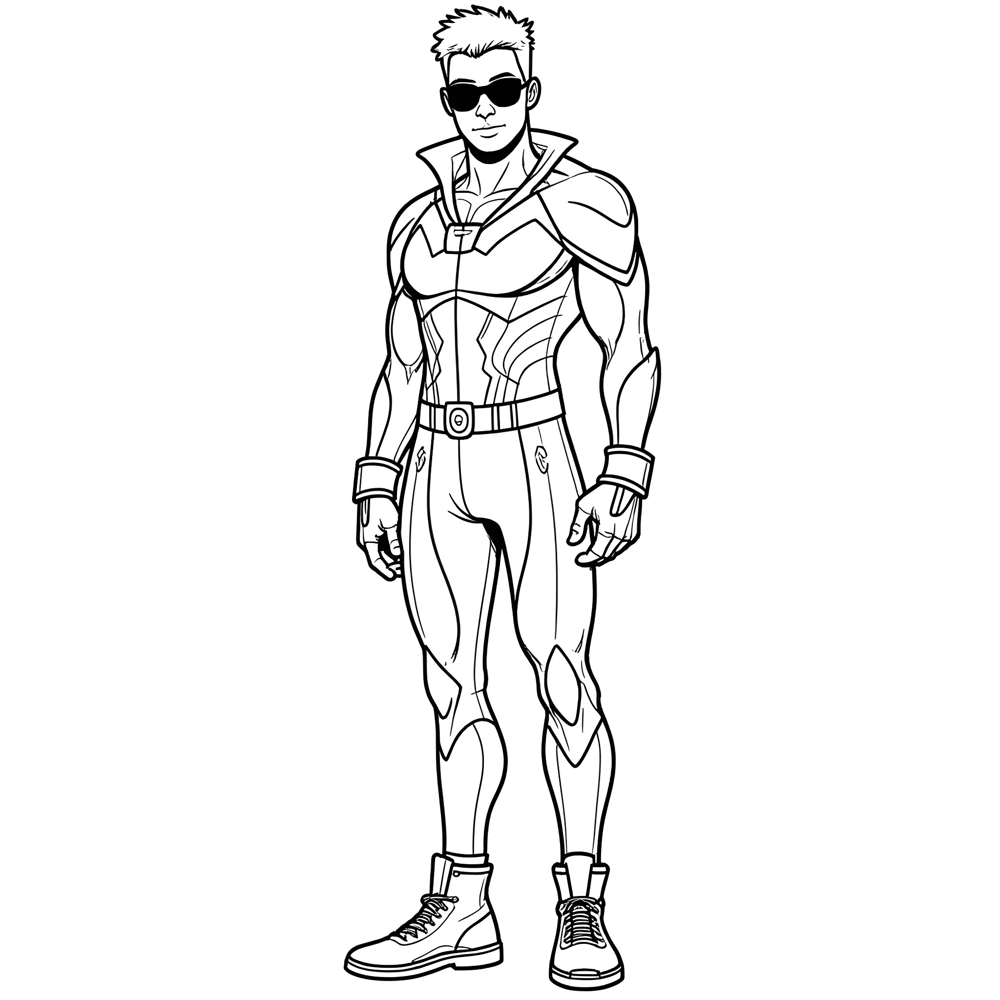 Miles Morales in heroic superhero pose Coloring Page (free black-and-white line drawing printable PDF for all, from beginners to advanced learners, including children, teens, adults, and seniors)