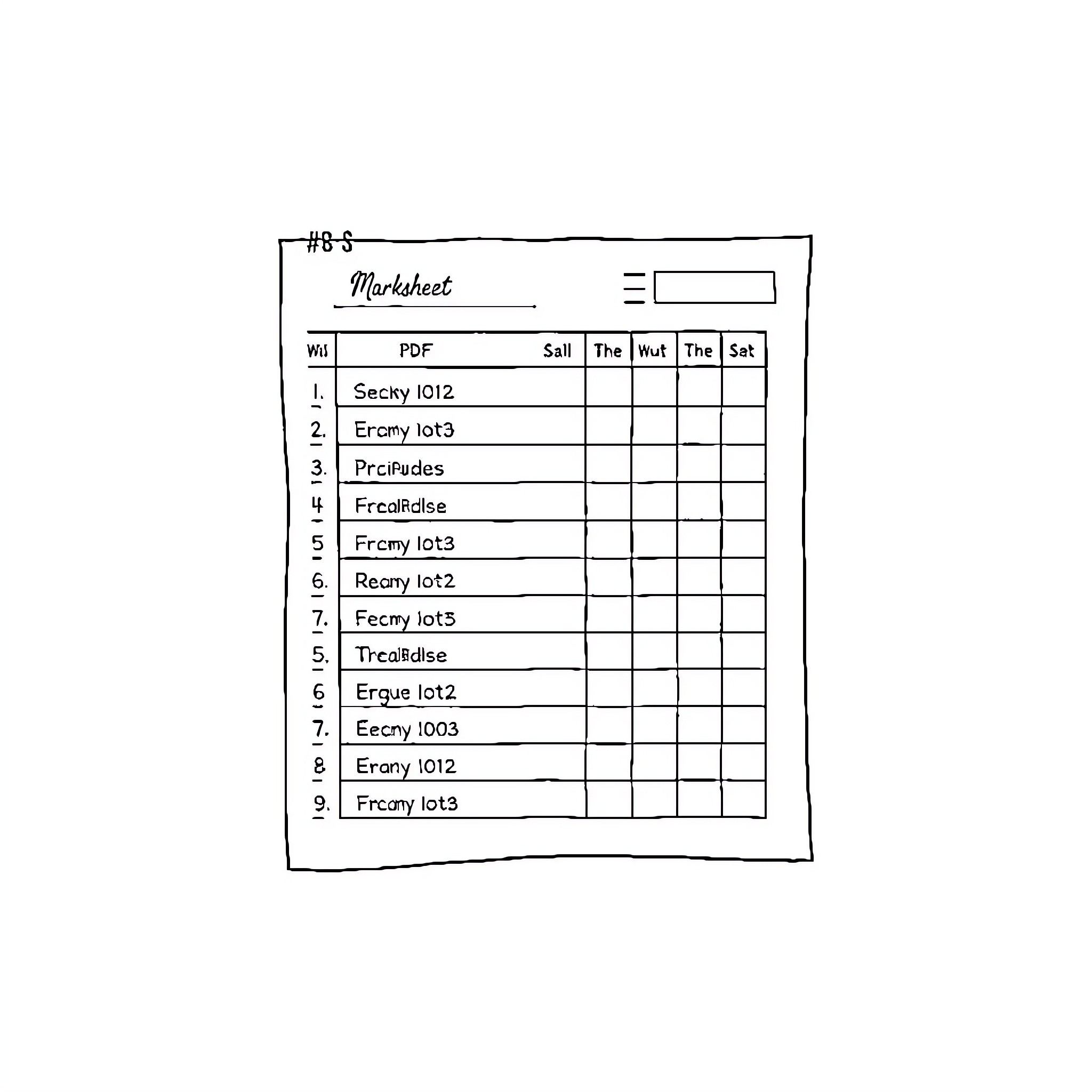 Marksheet Displaying Student Scores Coloring Page (free black-and-white line drawing printable PDF for all, from beginners to advanced learners, including children, teens, adults, and seniors)