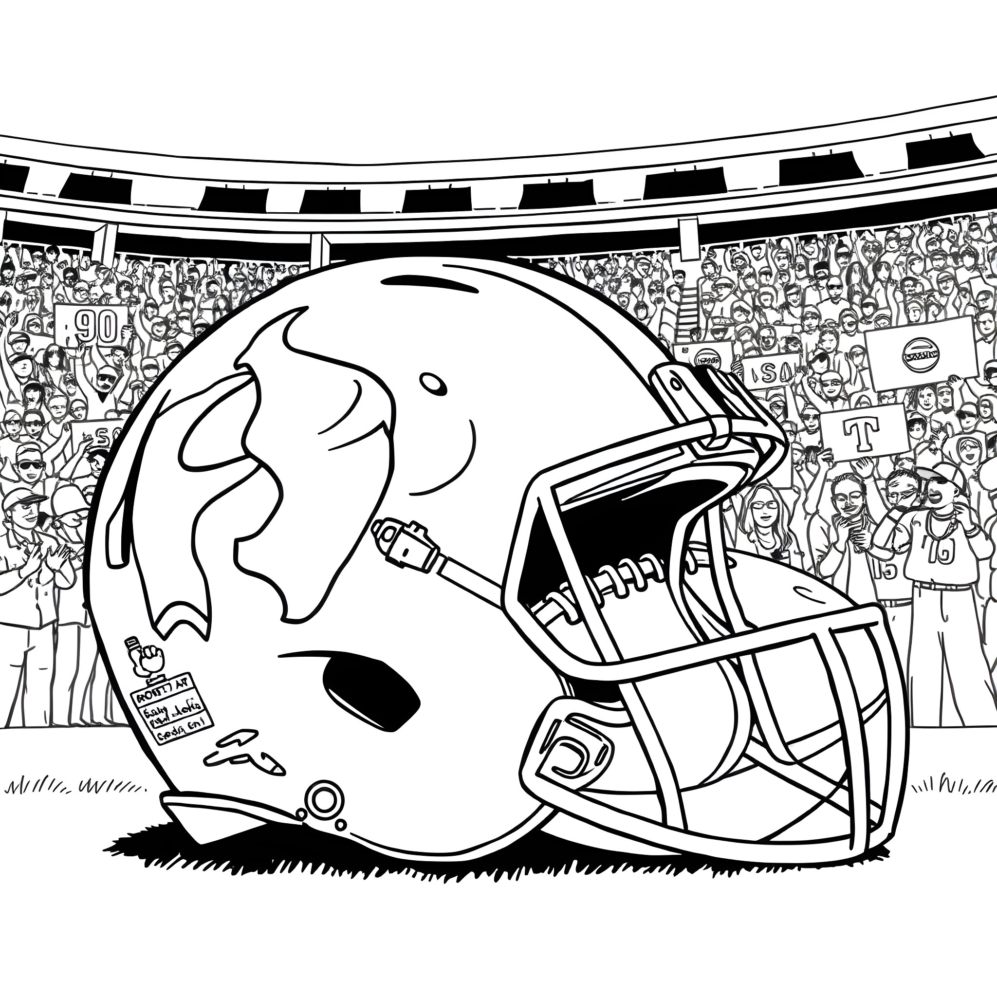 Football stadium filled with enthusiastic fans Coloring Page (free black-and-white line drawing printable PDF for all, from beginners to advanced learners, including children, teens, adults, and seniors)