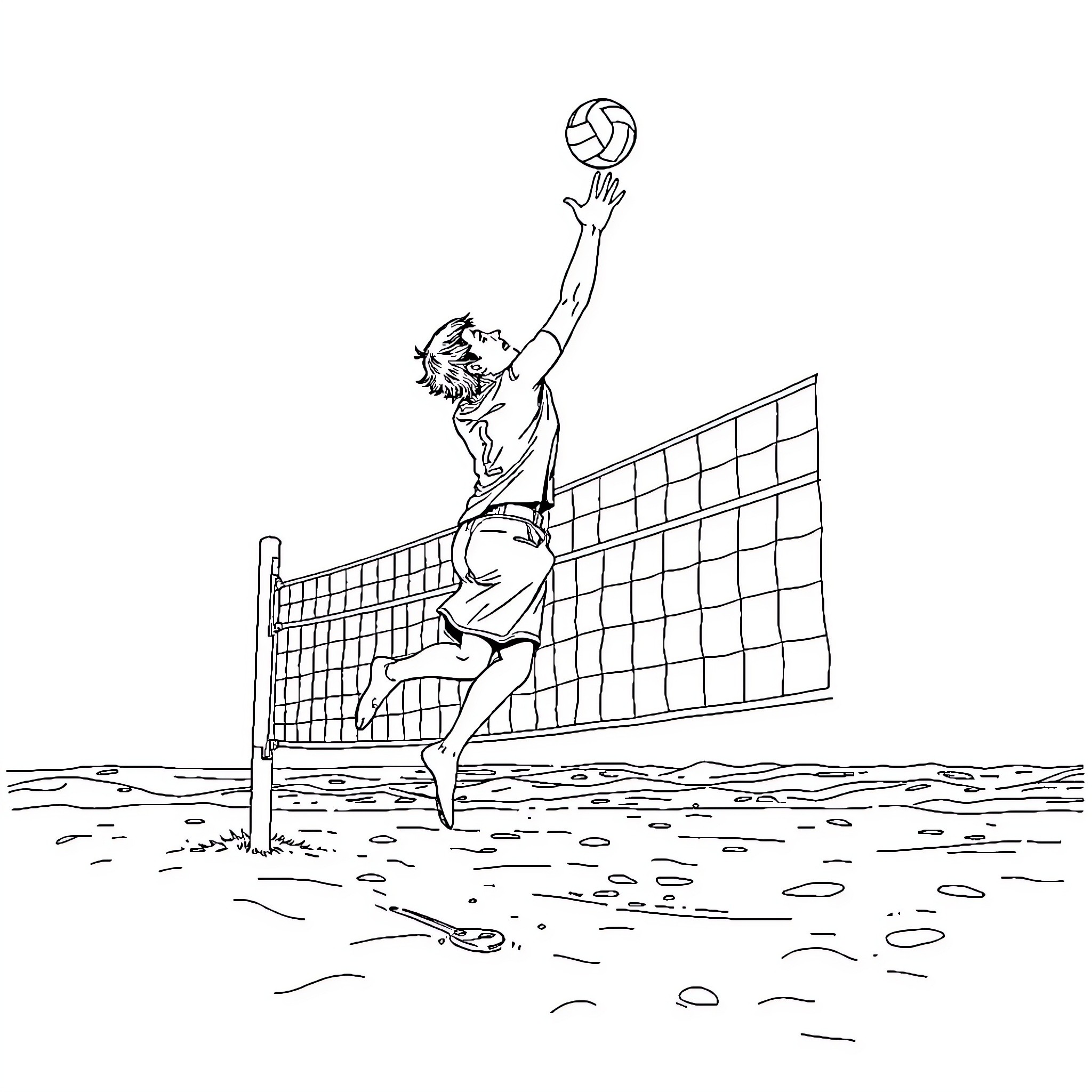 Corey O'Connor participating in a volleyball game Coloring Page (free black-and-white line drawing printable PDF for all, from beginners to advanced learners, including children, teens, adults, and seniors)