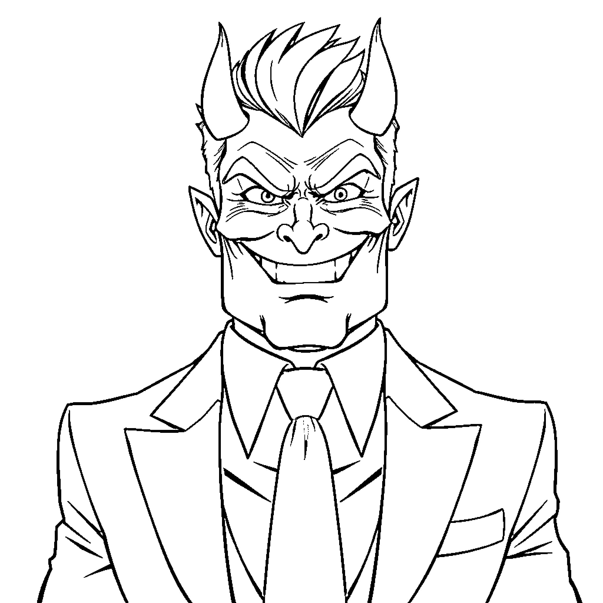 Alastor in a Mischievous Pose Coloring Page (free black-and-white line drawing printable PDF for all, from beginners to advanced learners, including children, teens, adults, and seniors)