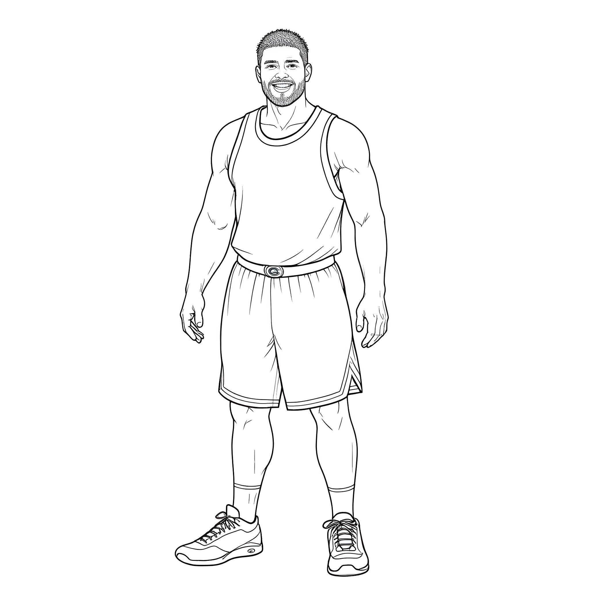 Basketball Player in Action Pose Coloring Page (free black-and-white line drawing printable PDF for all, from beginners to advanced learners, including children, teens, adults, and seniors)