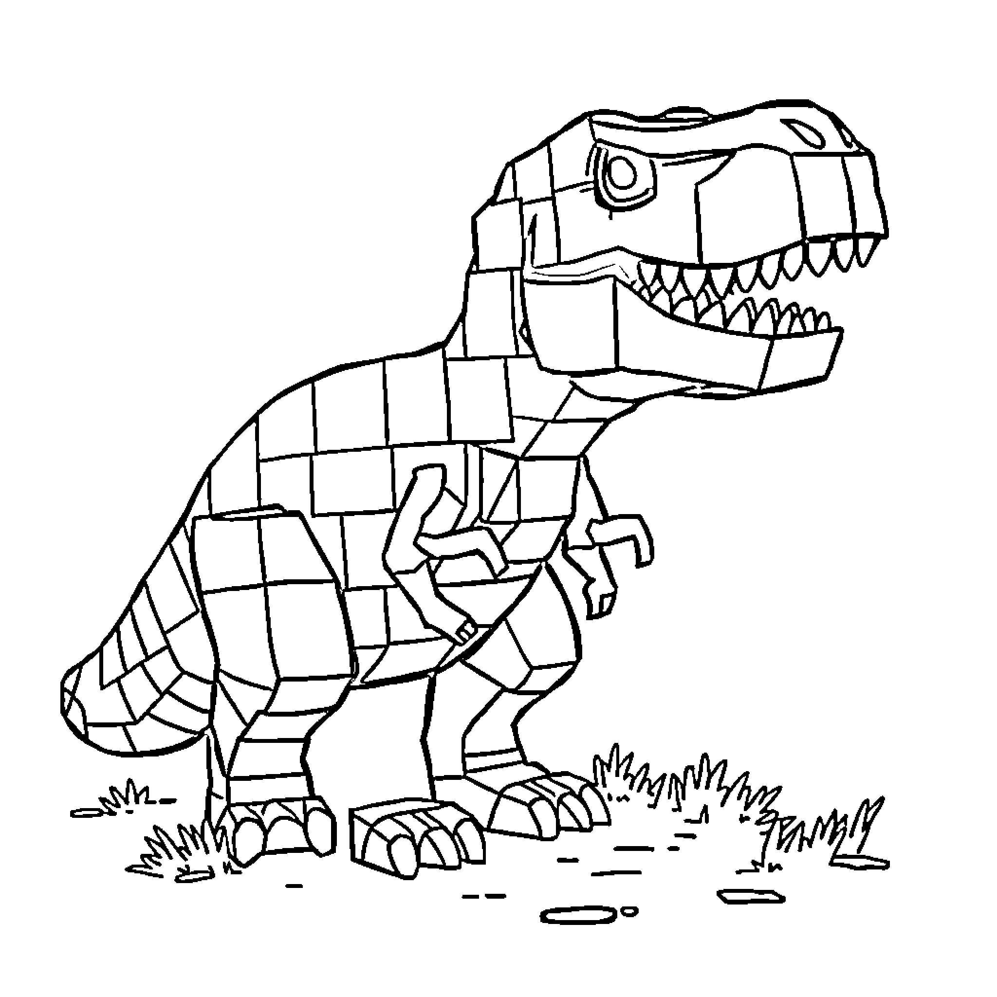 T-Rex Roaring Aggressively in the Wild Coloring Page (free black-and-white line drawing printable PDF for all, from beginners to advanced learners, including children, teens, adults, and seniors)