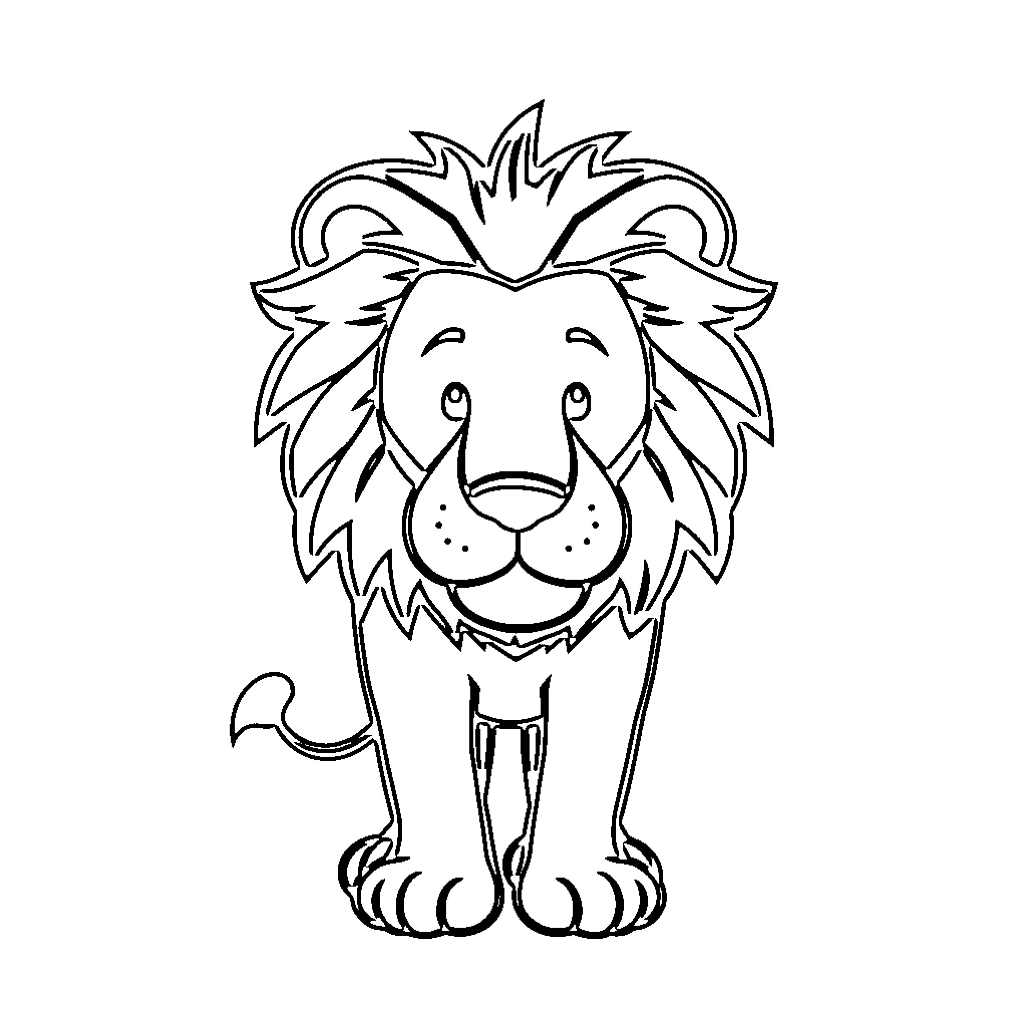 Lion sitting calmly with inviting expression Coloring Page (free black-and-white line drawing printable PDF for all, from beginners to advanced learners, including children, teens, adults, and seniors)