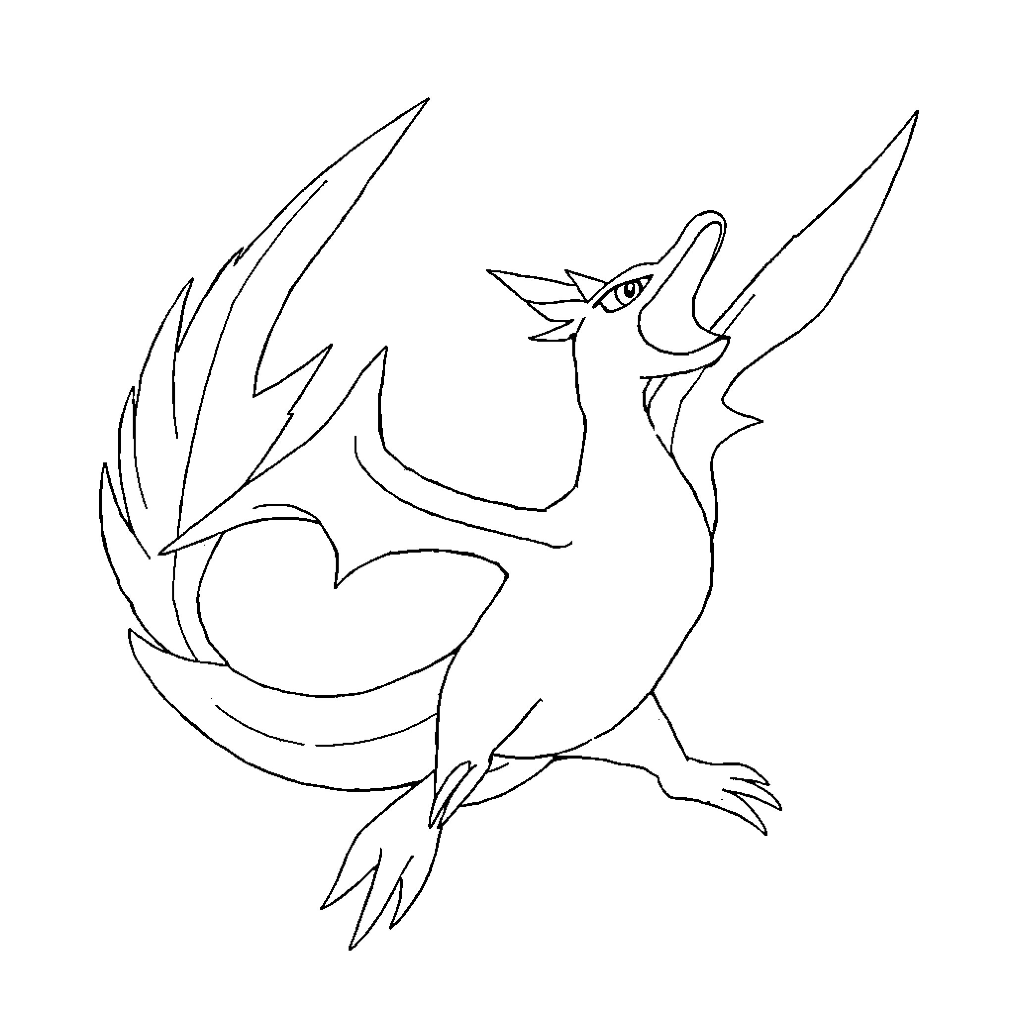 Lugia soaring through the skies Coloring Page (free black-and-white line drawing printable PDF for all, from beginners to advanced learners, including children, teens, adults, and seniors)