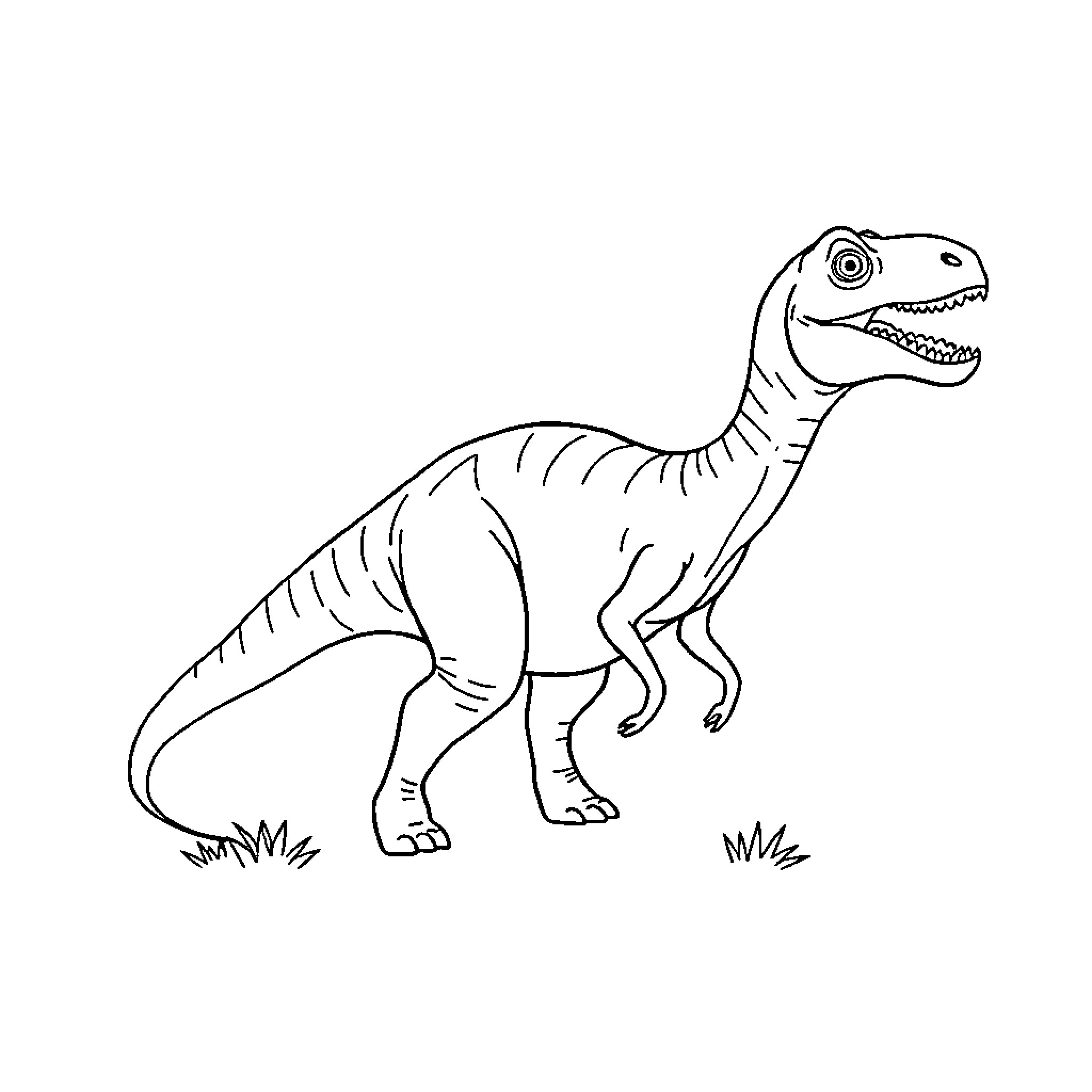 Dinosaur standing in the grass Coloring Page (free black-and-white line drawing printable PDF for all, from beginners to advanced learners, including children, teens, adults, and seniors)