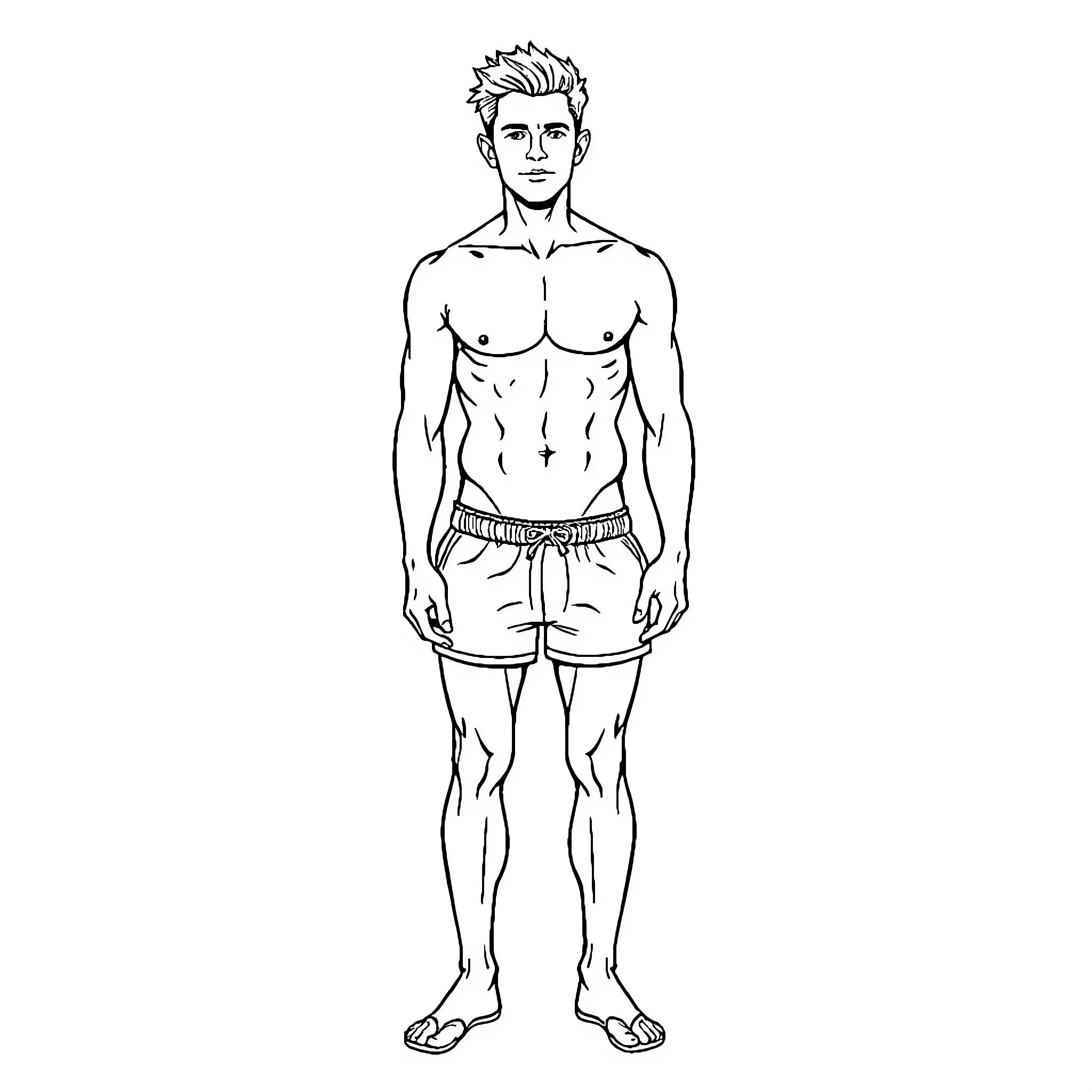 Man in athletic attire posing confidently Coloring Page (free black-and-white line drawing printable PDF for all, from beginners to advanced learners, including children, teens, adults, and seniors)