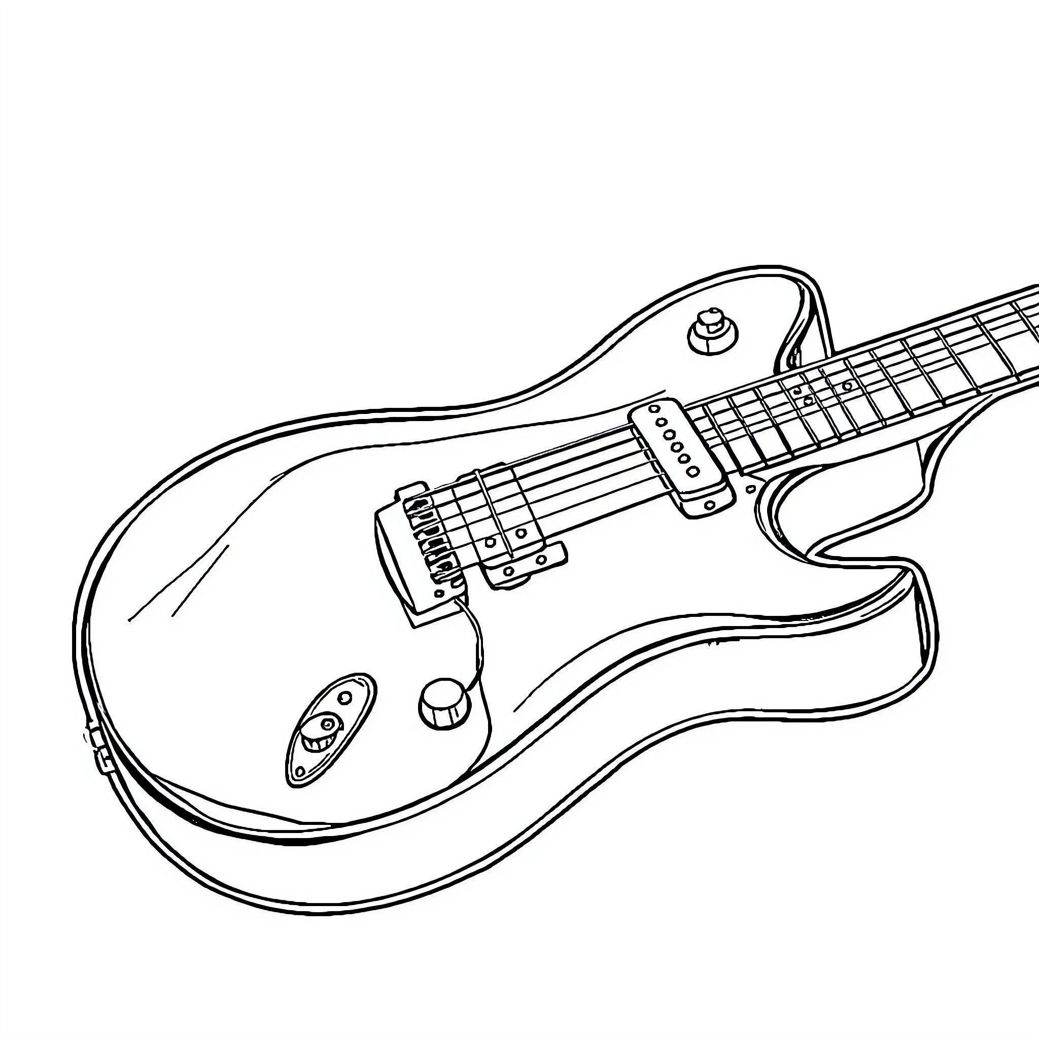 Electric Guitar with Distinctive Shape Coloring Page (free black-and-white line drawing printable PDF for all, from beginners to advanced learners, including children, teens, adults, and seniors)