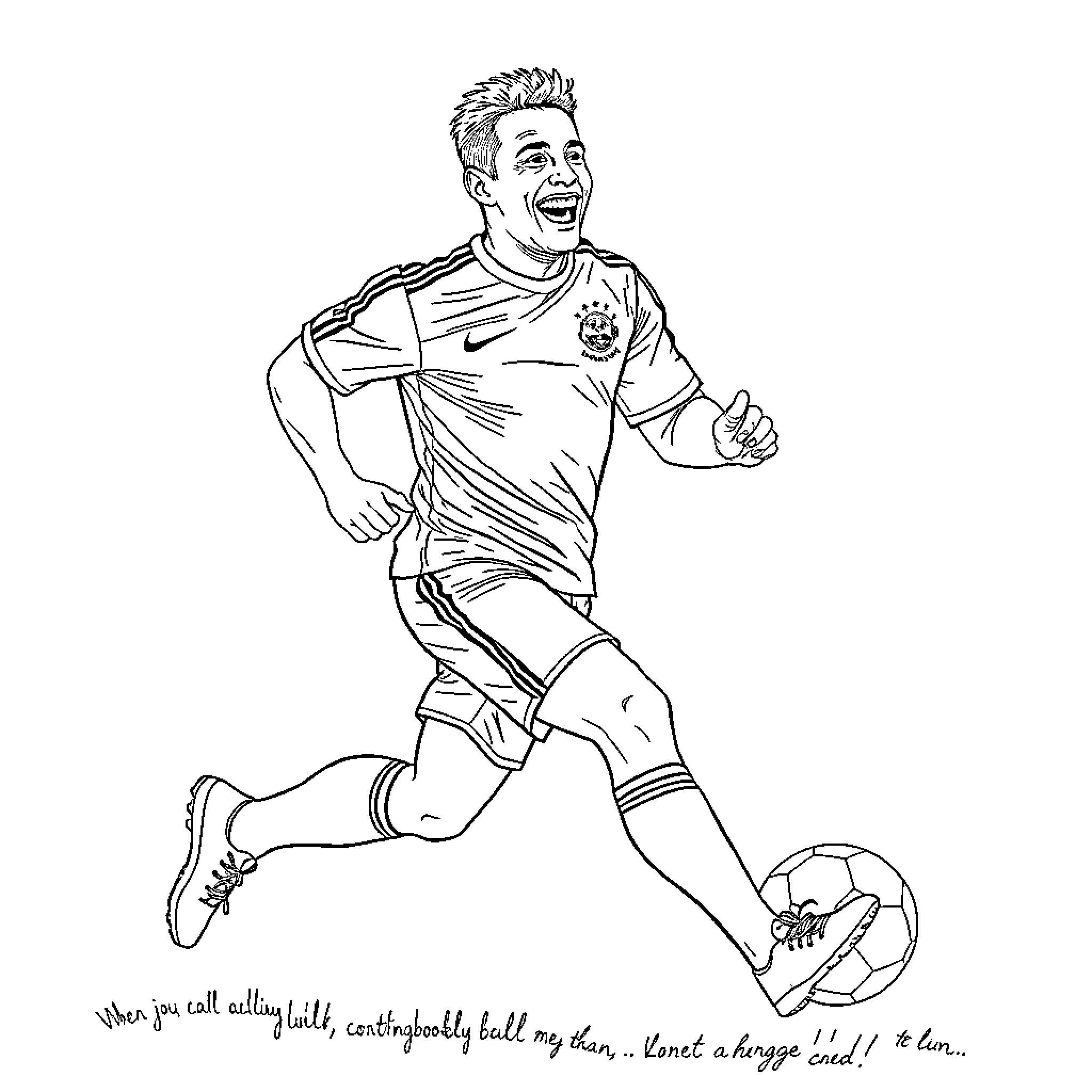 Roberto Carlos scoring a goal in a soccer match Coloring Page (free black-and-white line drawing printable PDF for all, from beginners to advanced learners, including children, teens, adults, and seniors)