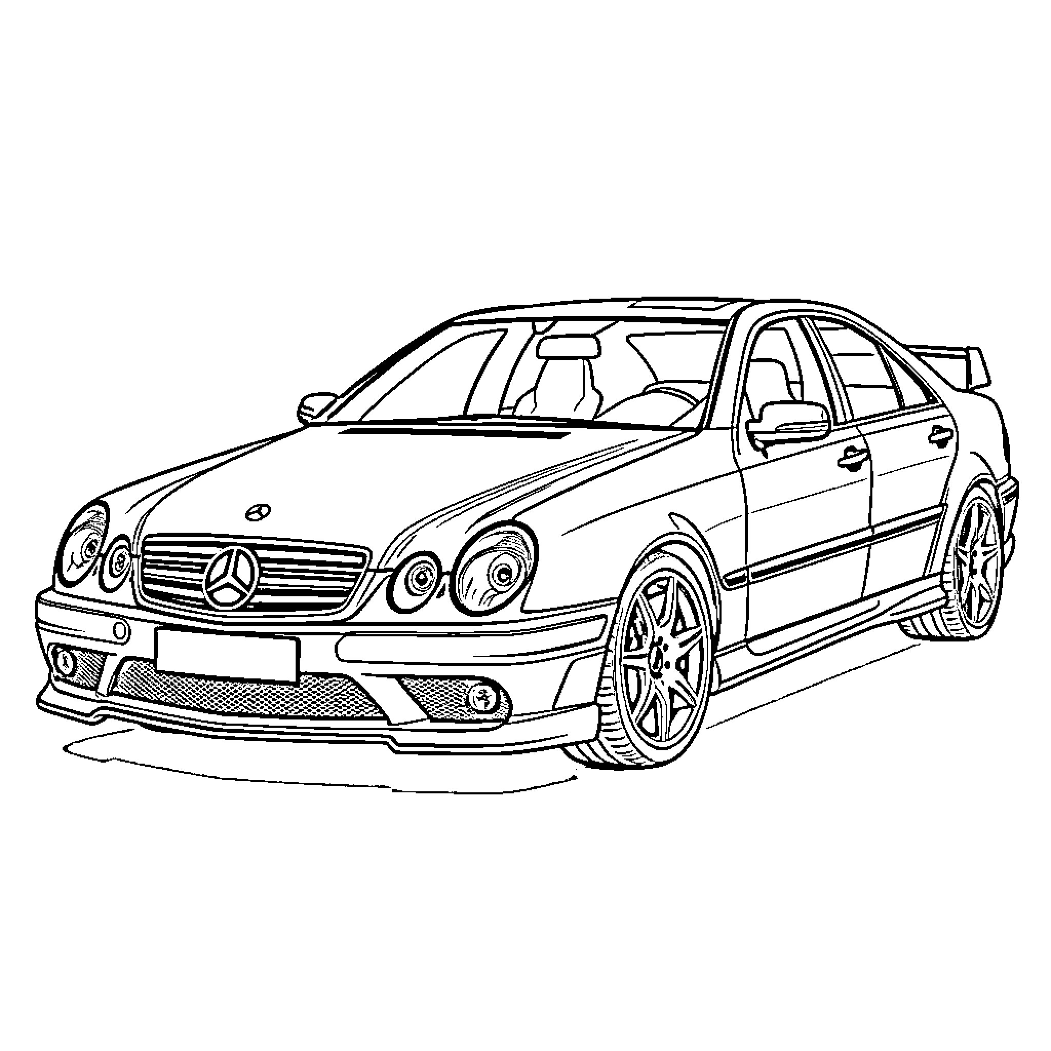 Mercedes sports car in sleek design Coloring Page (free black-and-white line drawing printable PDF for all, from beginners to advanced learners, including children, teens, adults, and seniors)