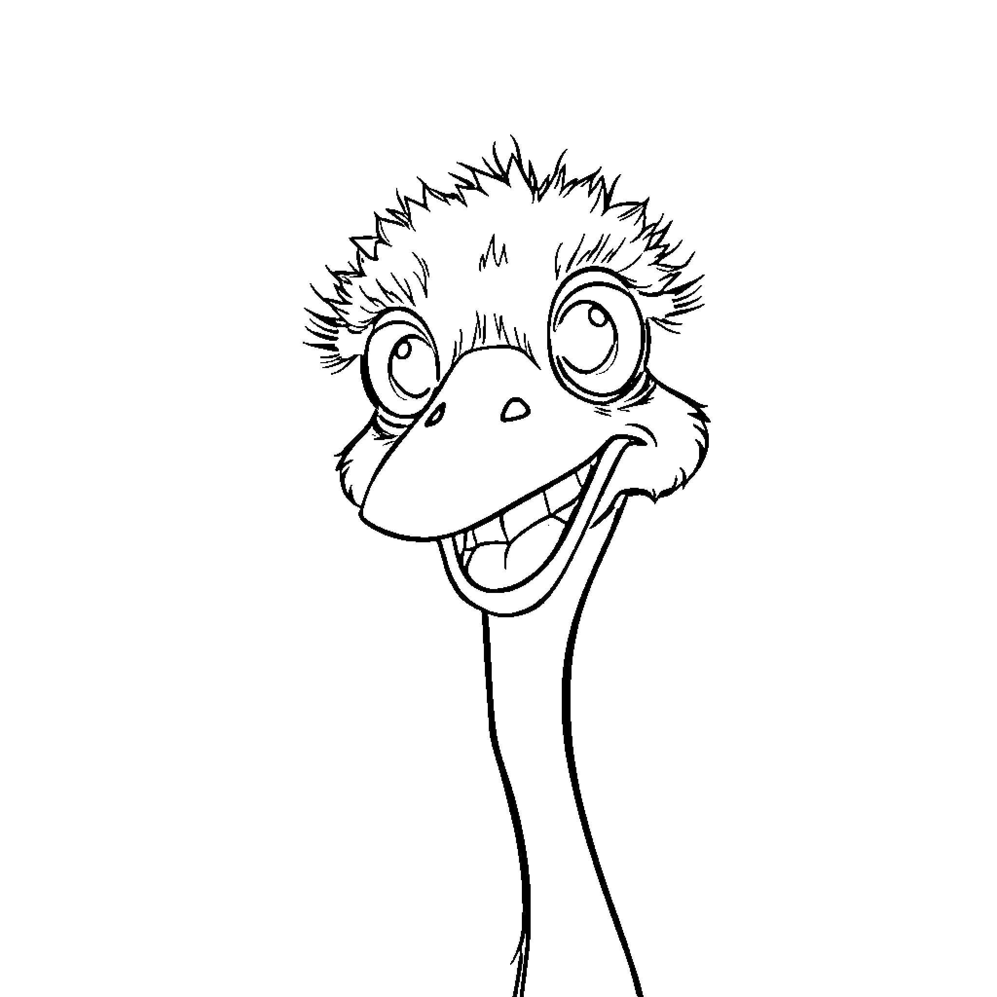 Autruche with a curious and amusing expression Coloring Page (free black-and-white line drawing printable PDF for all, from beginners to advanced learners, including children, teens, adults, and seniors)