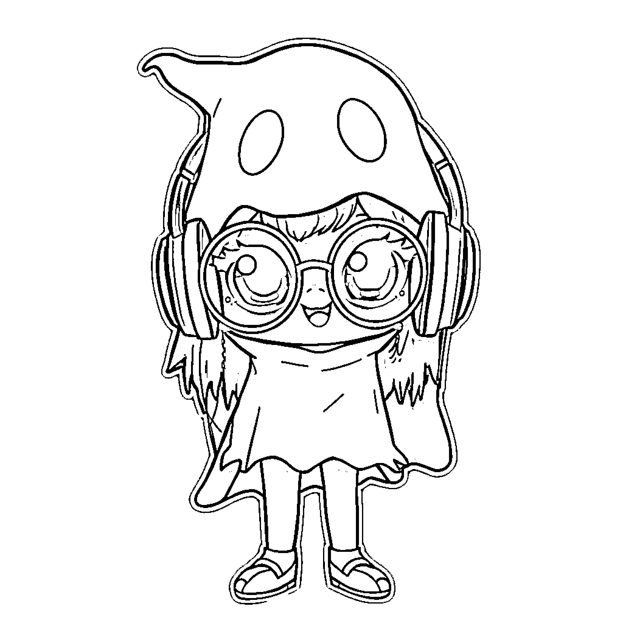 Bluey listening to music with headphones Coloring Page (free black-and-white line drawing printable PDF for all, from beginners to advanced learners, including children, teens, adults, and seniors)