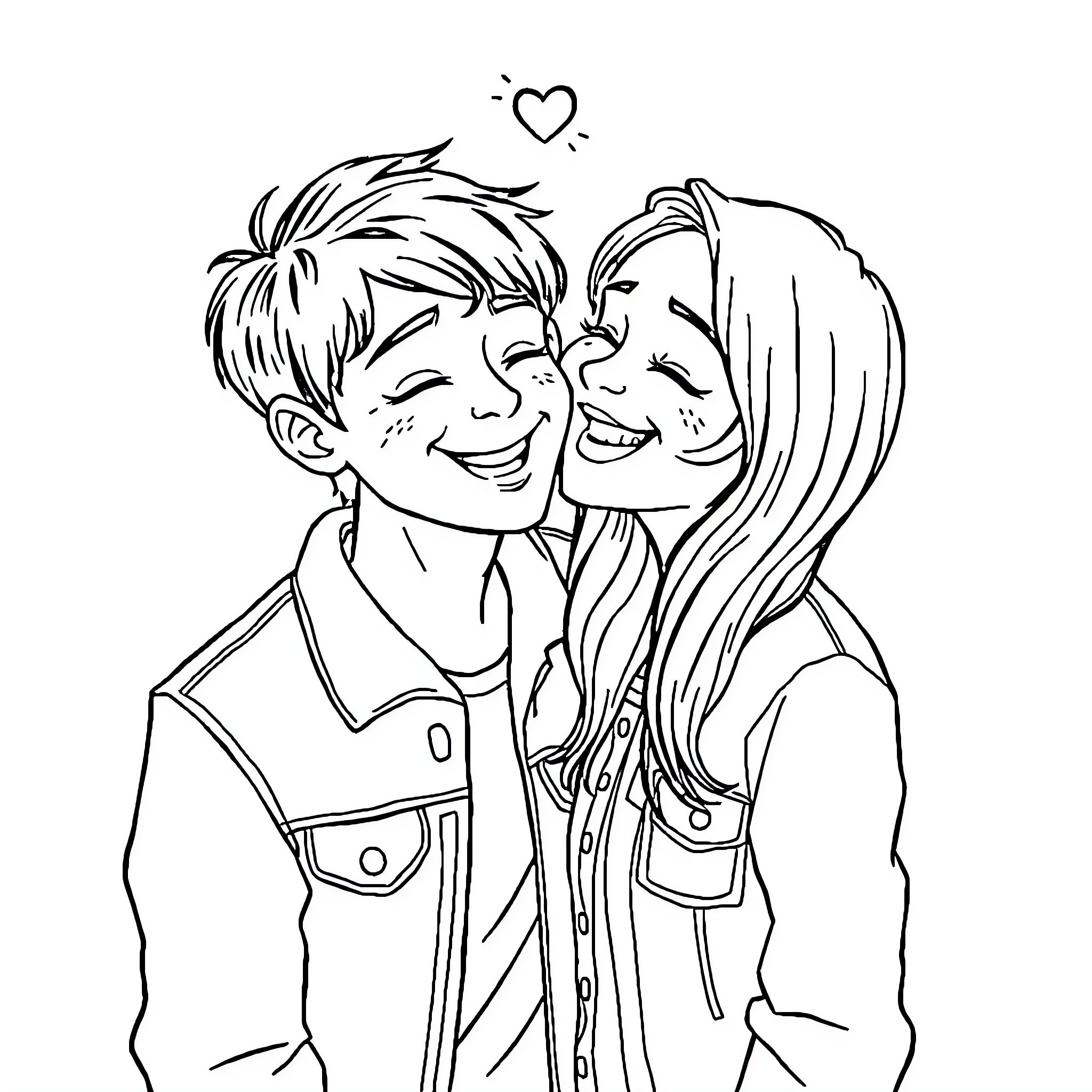 Butt Loving Couple's Tender Embrace Coloring Page (free black-and-white line drawing printable PDF for all, from beginners to advanced learners, including children, teens, adults, and seniors)