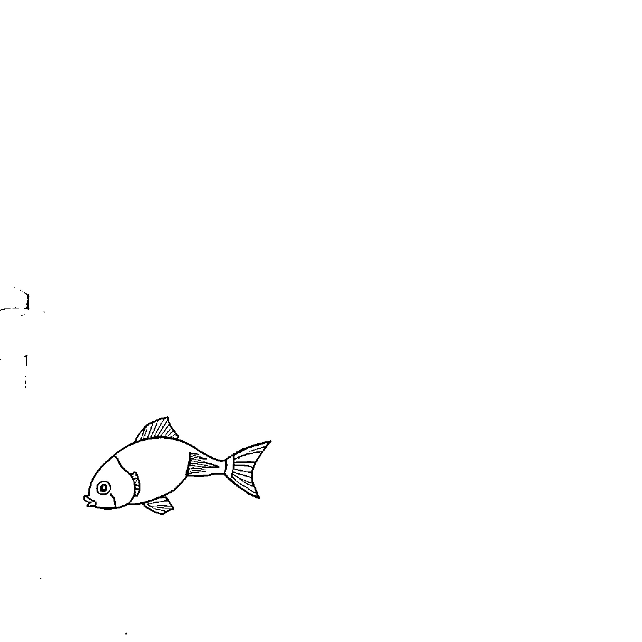 Fish swimming in a simple underwater scene Coloring Page (free black-and-white line drawing printable PDF for all, from beginners to advanced learners, including children, teens, adults, and seniors)