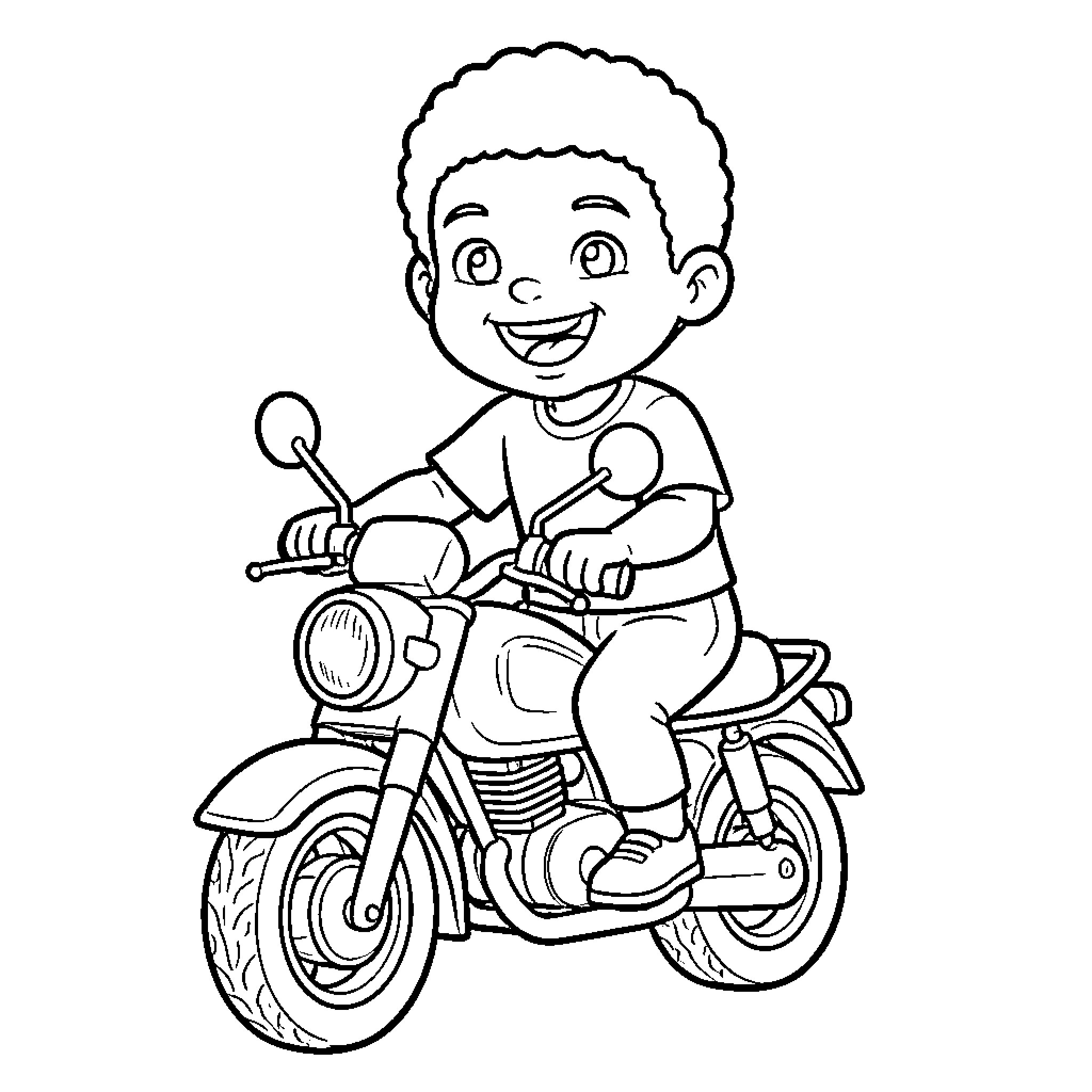 Trotro smiling while riding a small motorcycle Coloring Page (free black-and-white line drawing printable PDF for all, from beginners to advanced learners, including children, teens, adults, and seniors)