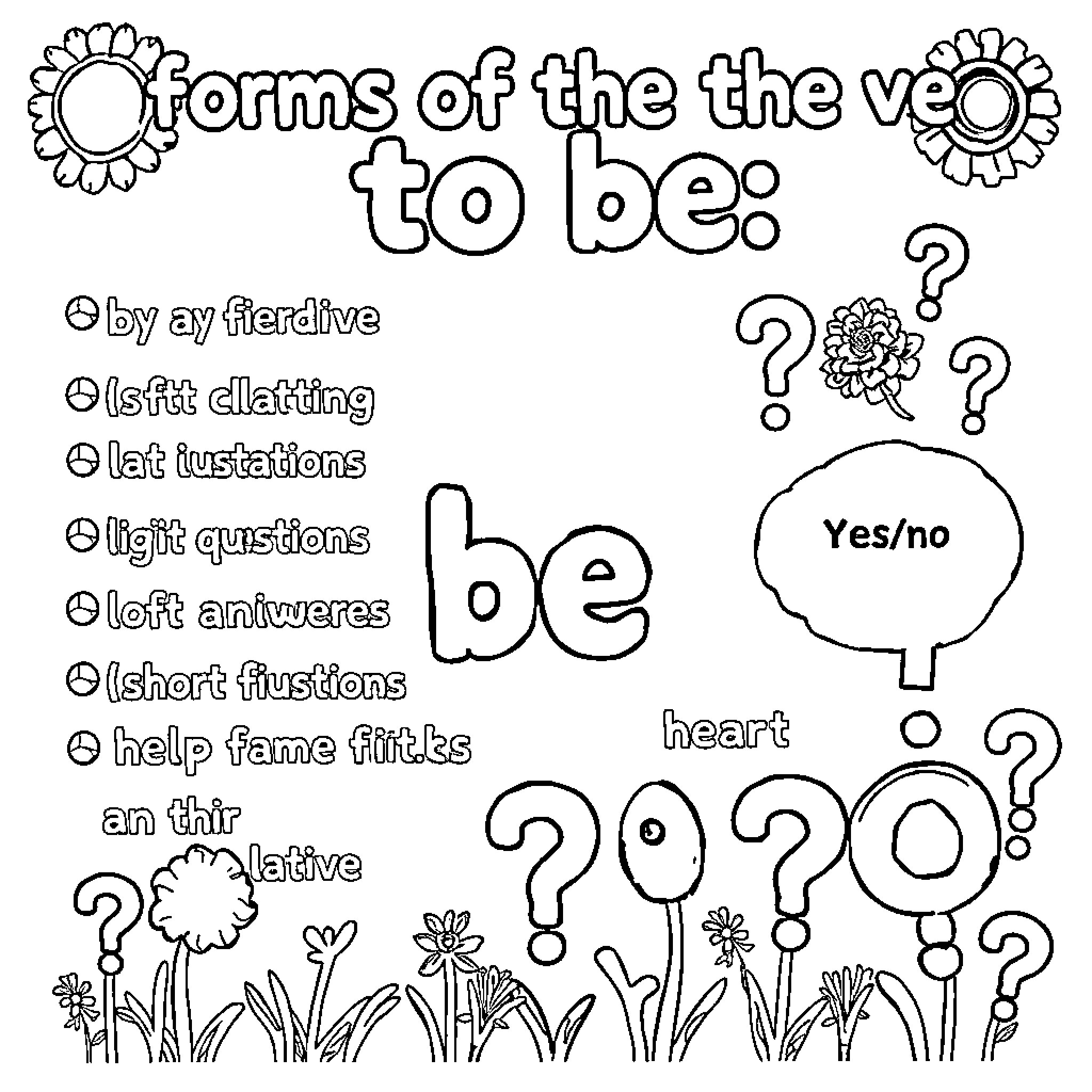 Verb Forms of the to be Coloring Page (free black-and-white line drawing printable PDF for all, from beginners to advanced learners, including children, teens, adults, and seniors)