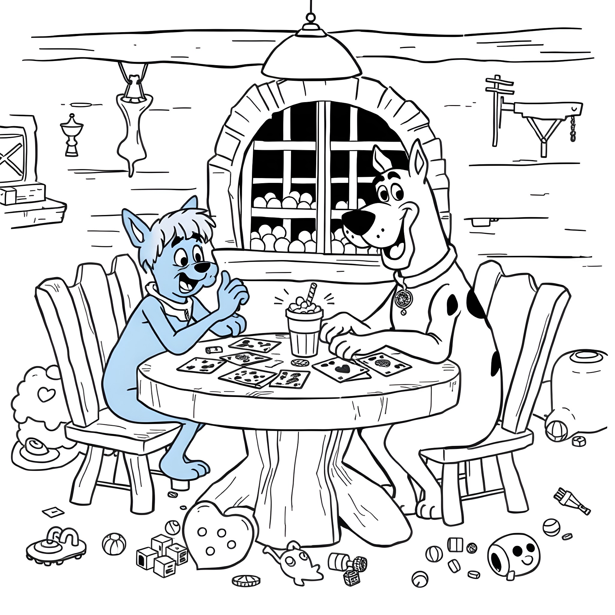Bluey and Friends Enjoy a Fun-Filled Picnic Coloring Page (free black-and-white line drawing printable PDF for all, from beginners to advanced learners, including children, teens, adults, and seniors)