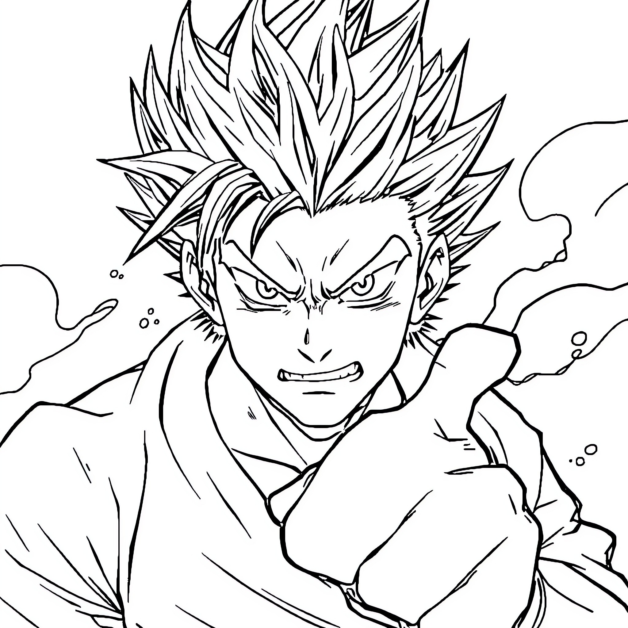 Yuji Itadori in fierce battle stance Coloring Page (free black-and-white line drawing printable PDF for all, from beginners to advanced learners, including children, teens, adults, and seniors)