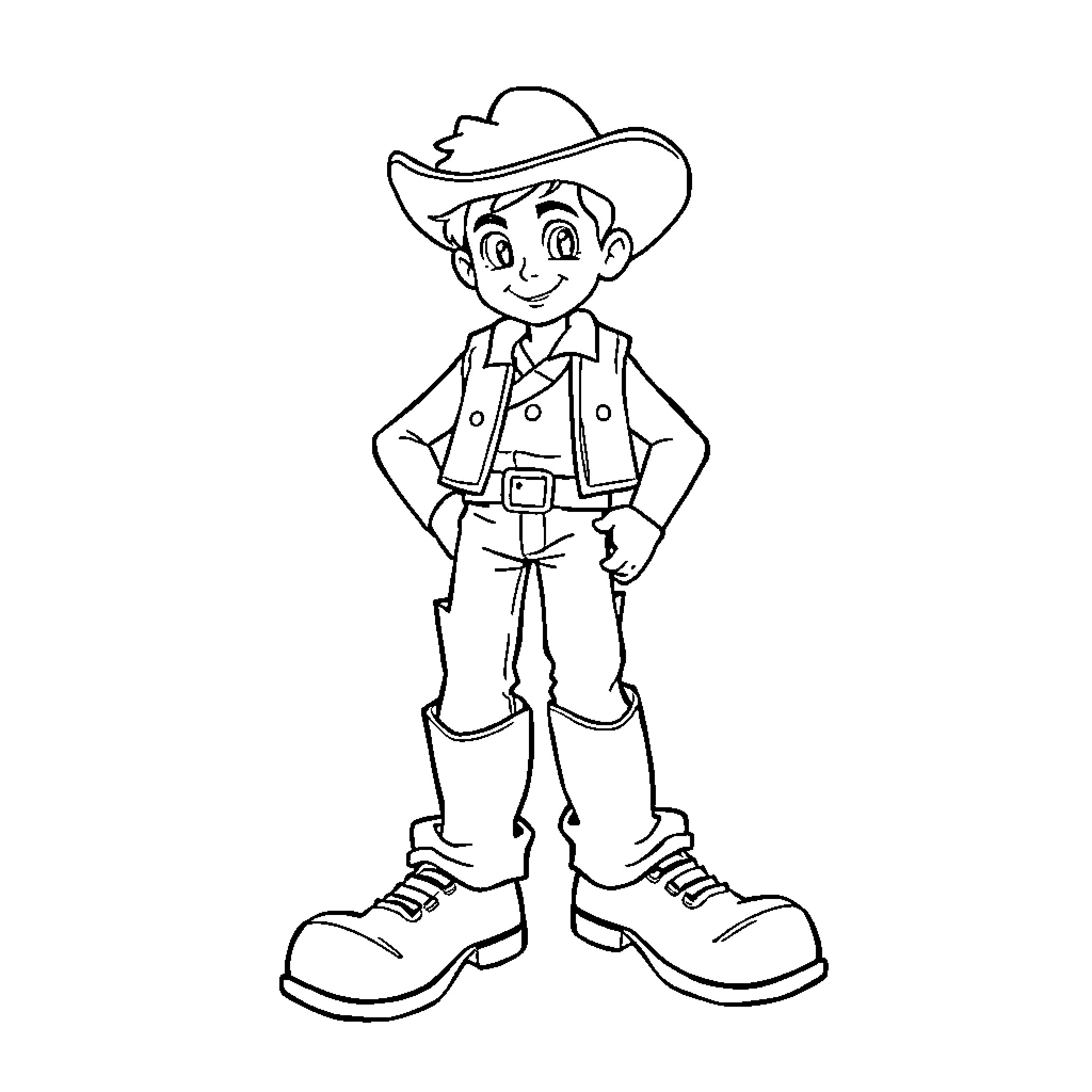 Pedro the Adventurous Cowboy Coloring Page (free black-and-white line drawing printable PDF for all, from beginners to advanced learners, including children, teens, adults, and seniors)