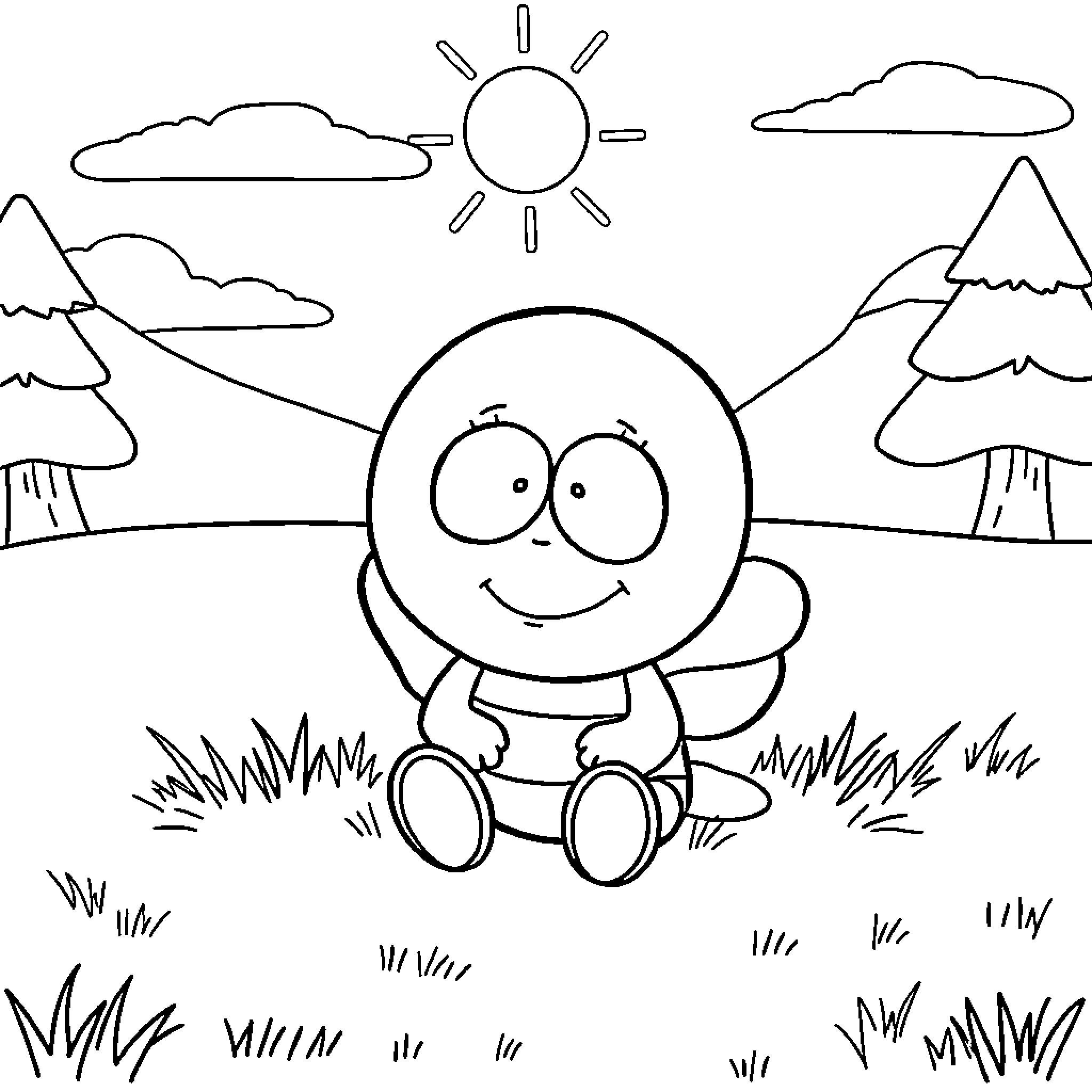 Butters enjoying the sunny day outdoors Coloring Page (free black-and-white line drawing printable PDF for all, from beginners to advanced learners, including children, teens, adults, and seniors)