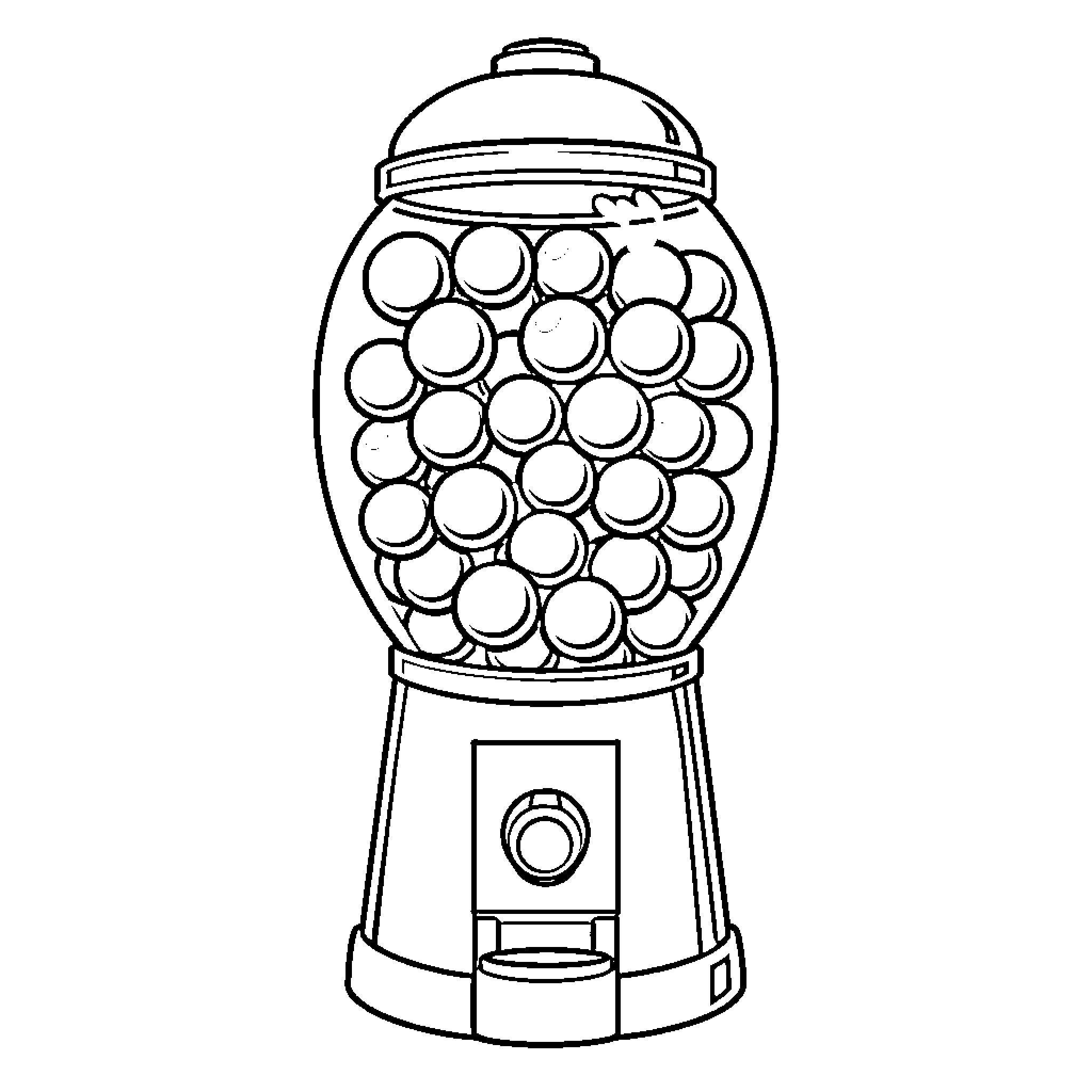 Gumball machine with colorful gumballs Coloring Page (free black-and-white line drawing printable PDF for all, from beginners to advanced learners, including children, teens, adults, and seniors)