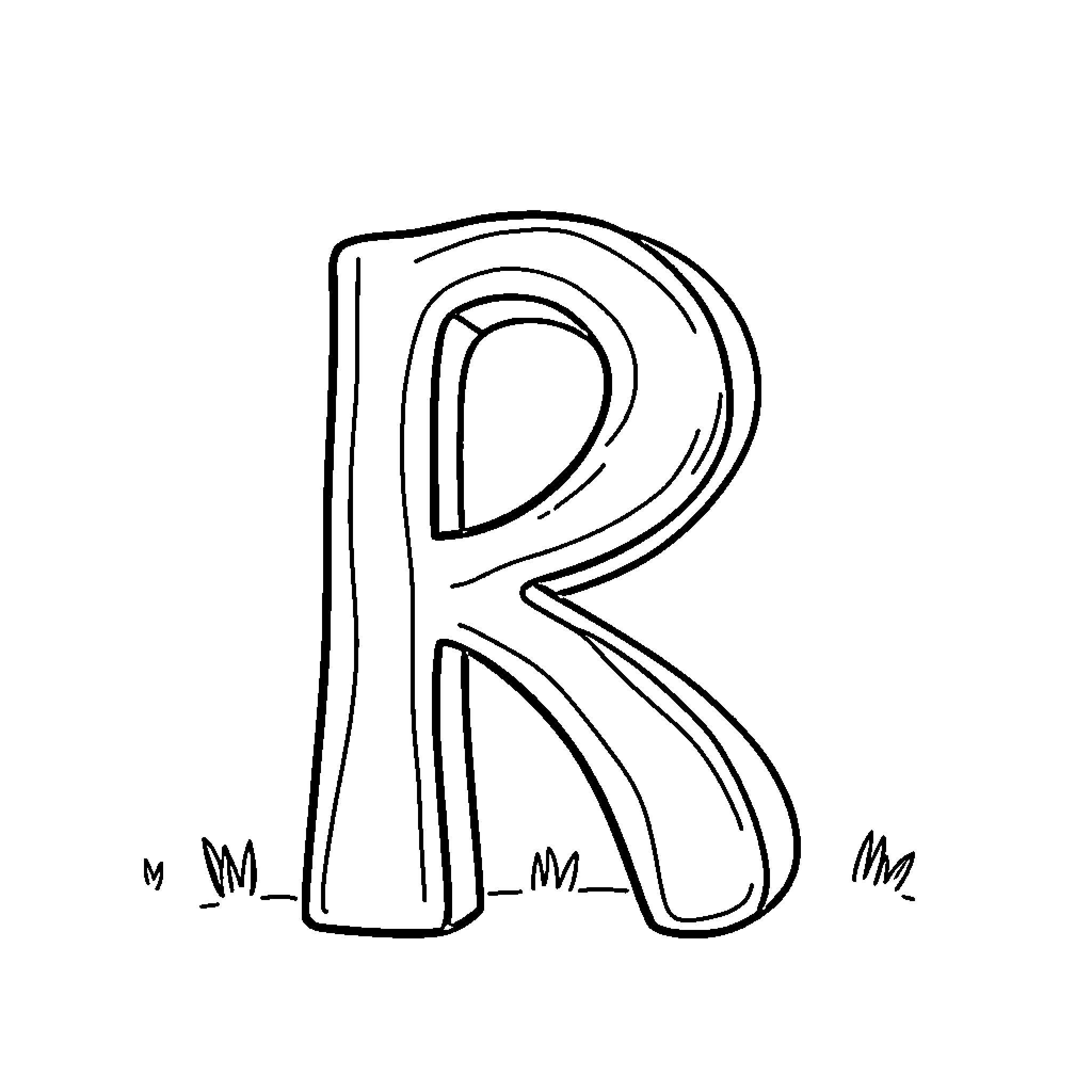 Boldly Rendered Regal Initial Coloring Page (free black-and-white line drawing printable PDF for all, from beginners to advanced learners, including children, teens, adults, and seniors)
