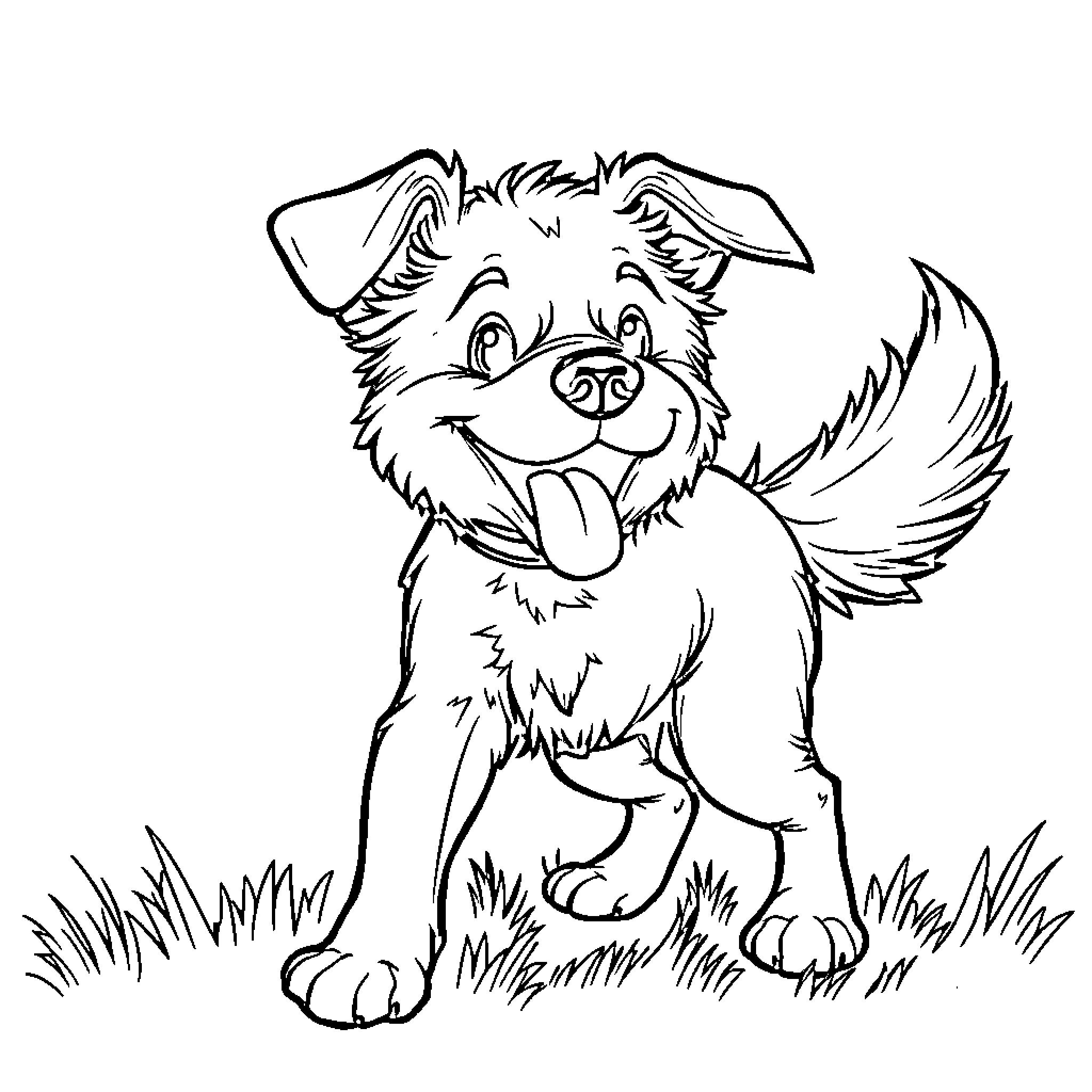 Dog enjoying the outdoors happily Coloring Page (free black-and-white line drawing printable PDF for all, from beginners to advanced learners, including children, teens, adults, and seniors)