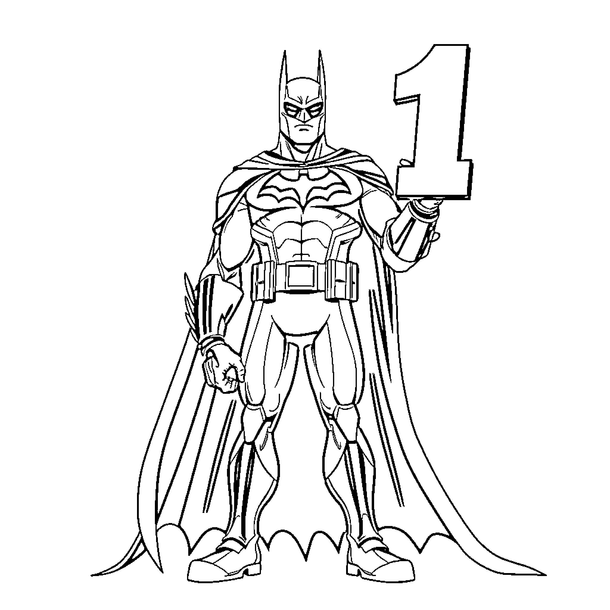 Batman displays power and heroism Coloring Page (free black-and-white line drawing printable PDF for all, from beginners to advanced learners, including children, teens, adults, and seniors)