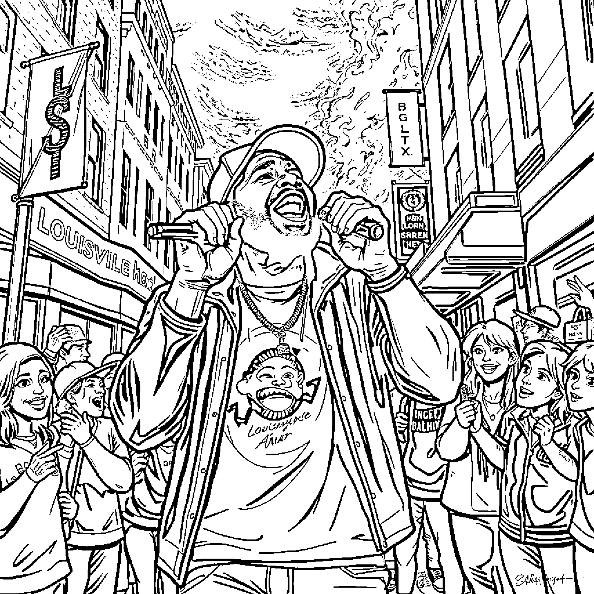 Brett Worrix Joyfully Celebrates with Enthusiastic Crowd Coloring Page (free black-and-white line drawing printable PDF for all, from beginners to advanced learners, including children, teens, adults, and seniors)