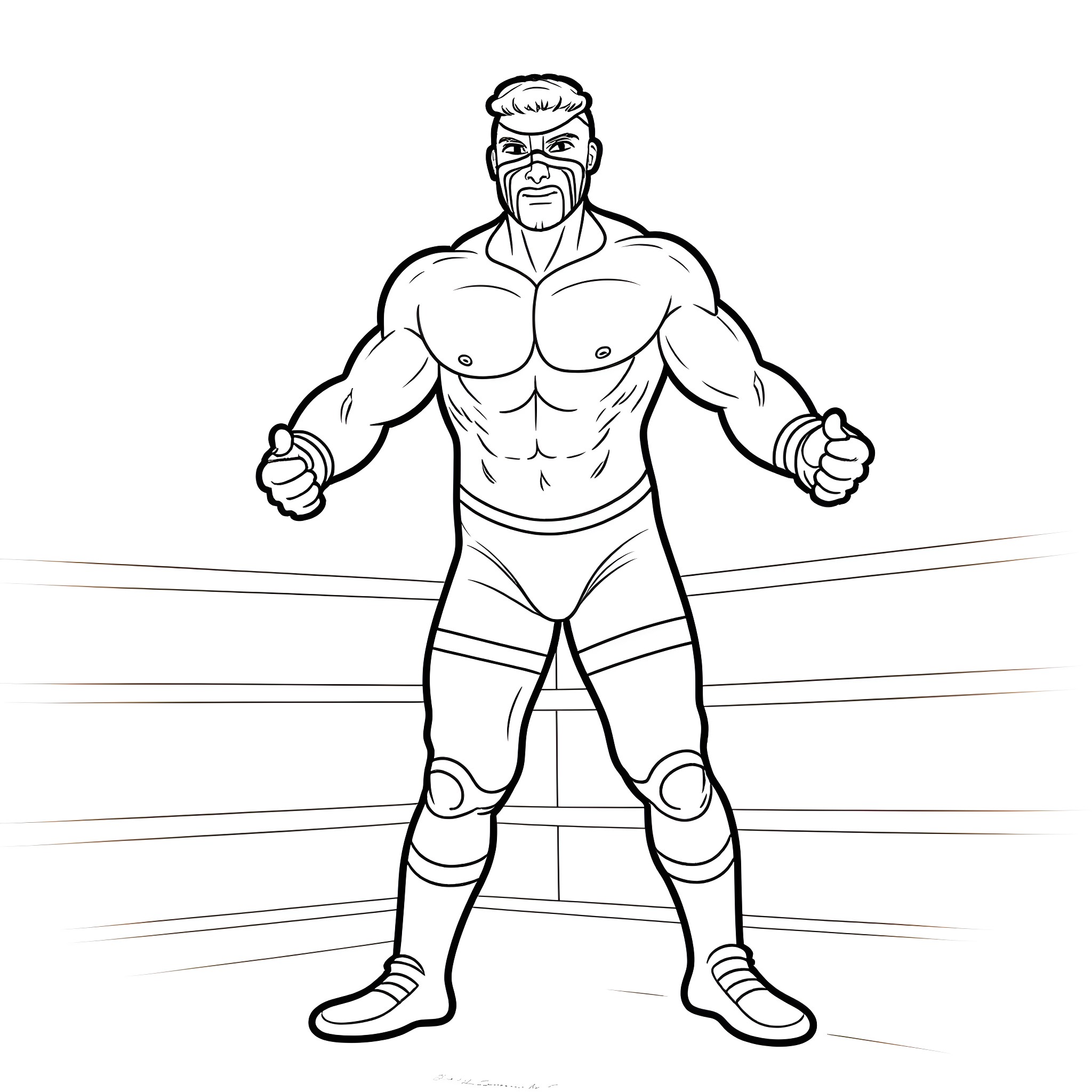 Wrestler ready to compete in the ring Coloring Page (free black-and-white line drawing printable PDF for all, from beginners to advanced learners, including children, teens, adults, and seniors)