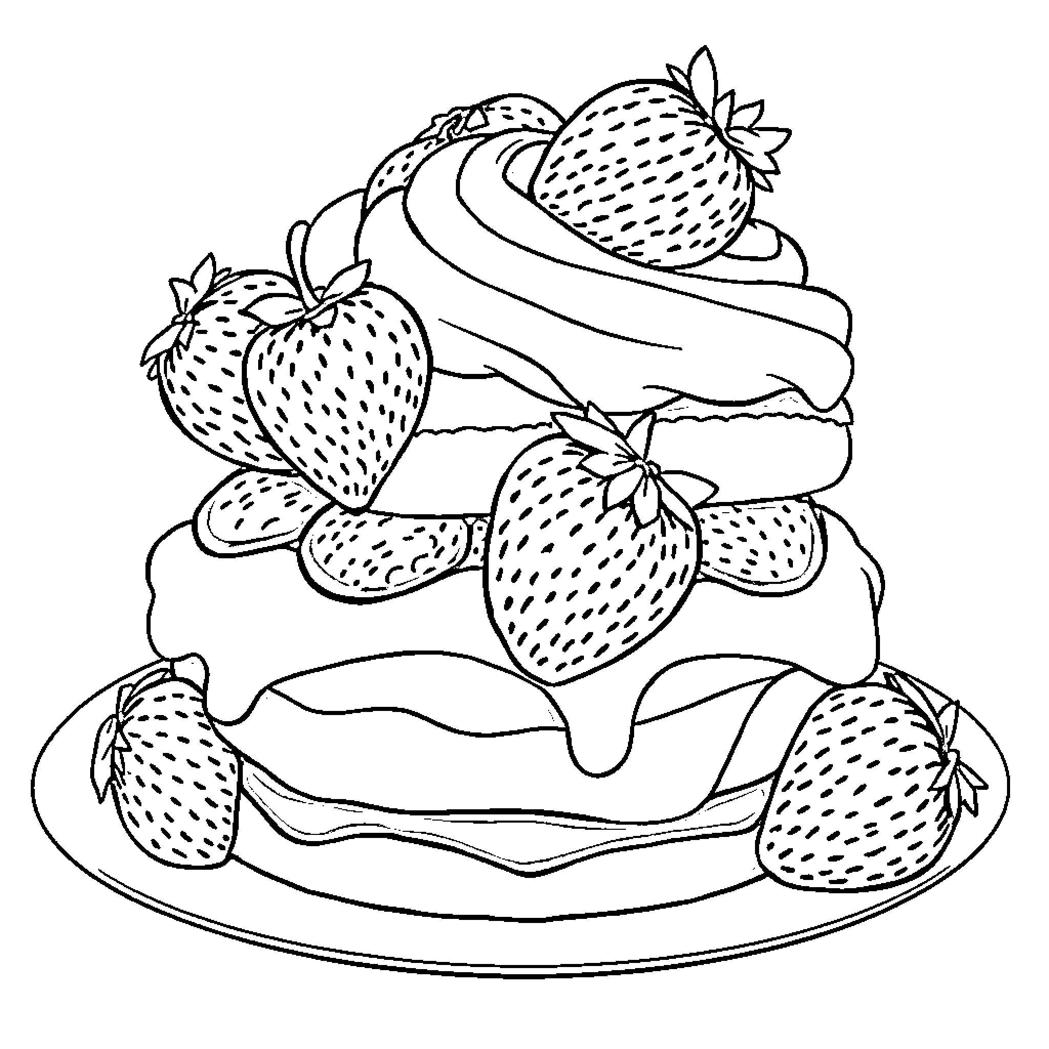 Strawberry Shortcake with Delectable Dessert Coloring Page (free black-and-white line drawing printable PDF for all, from beginners to advanced learners, including children, teens, adults, and seniors)