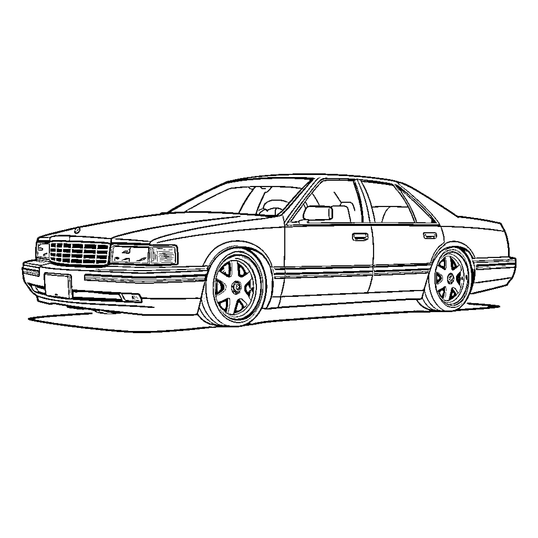 Cadillac Cruising Through the Streets Coloring Page (free black-and-white line drawing printable PDF for all, from beginners to advanced learners, including children, teens, adults, and seniors)