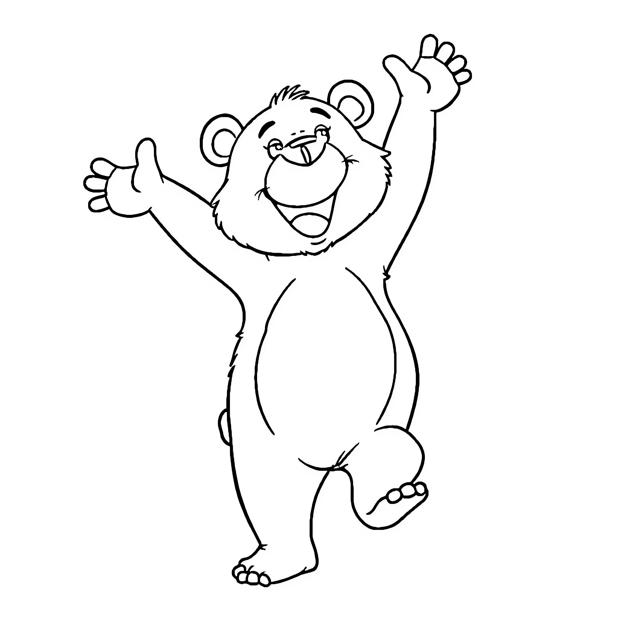Bear excitedly gesturing with arms raised Coloring Page (free black-and-white line drawing printable PDF for all, from beginners to advanced learners, including children, teens, adults, and seniors)