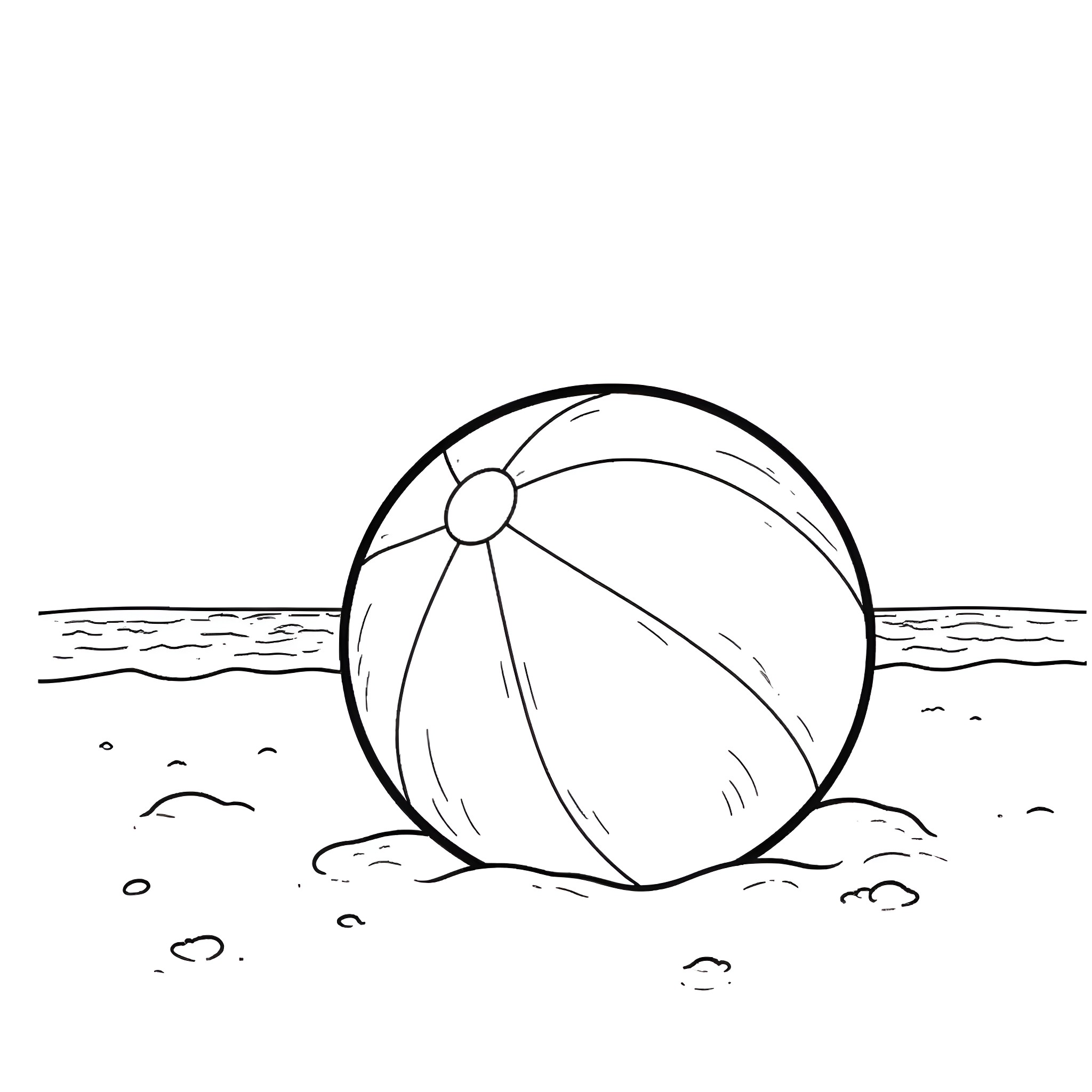 Beach Ball Floating on the Ocean Coloring Page (free black-and-white line drawing printable PDF for all, from beginners to advanced learners, including children, teens, adults, and seniors)